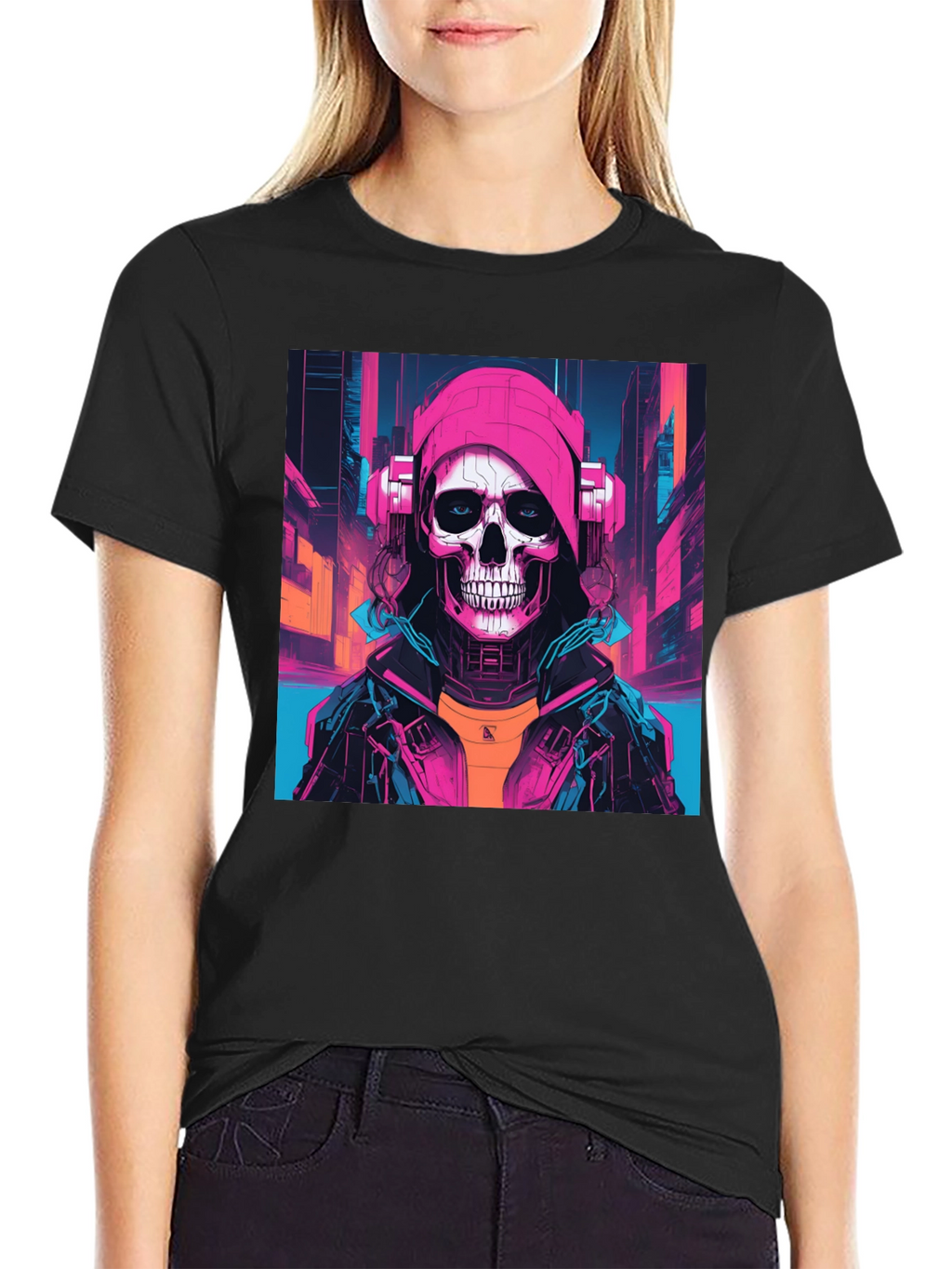 Cyberpunk Skull Graphic T-Shirt