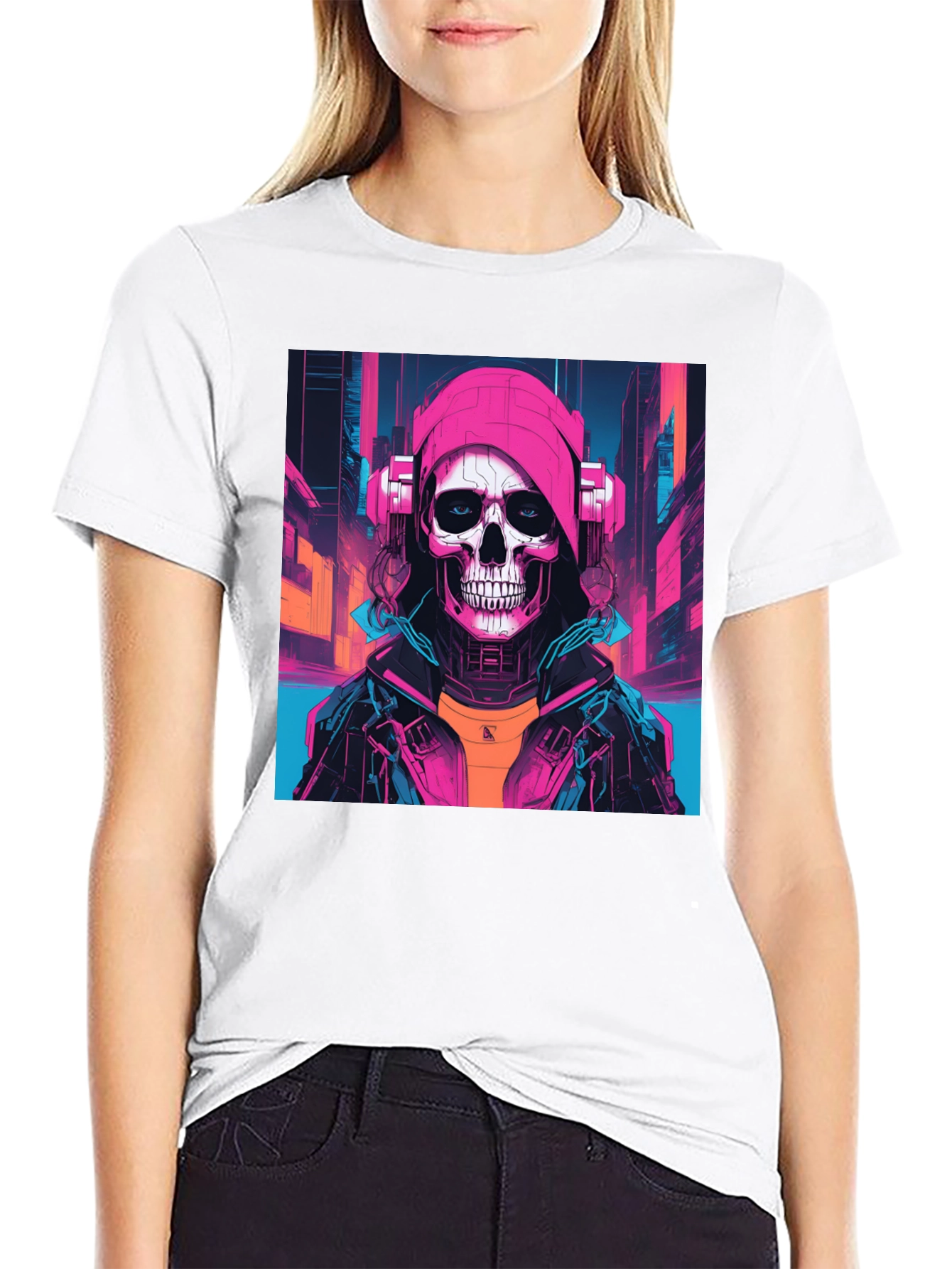 Cyberpunk Skull Graphic T-Shirt