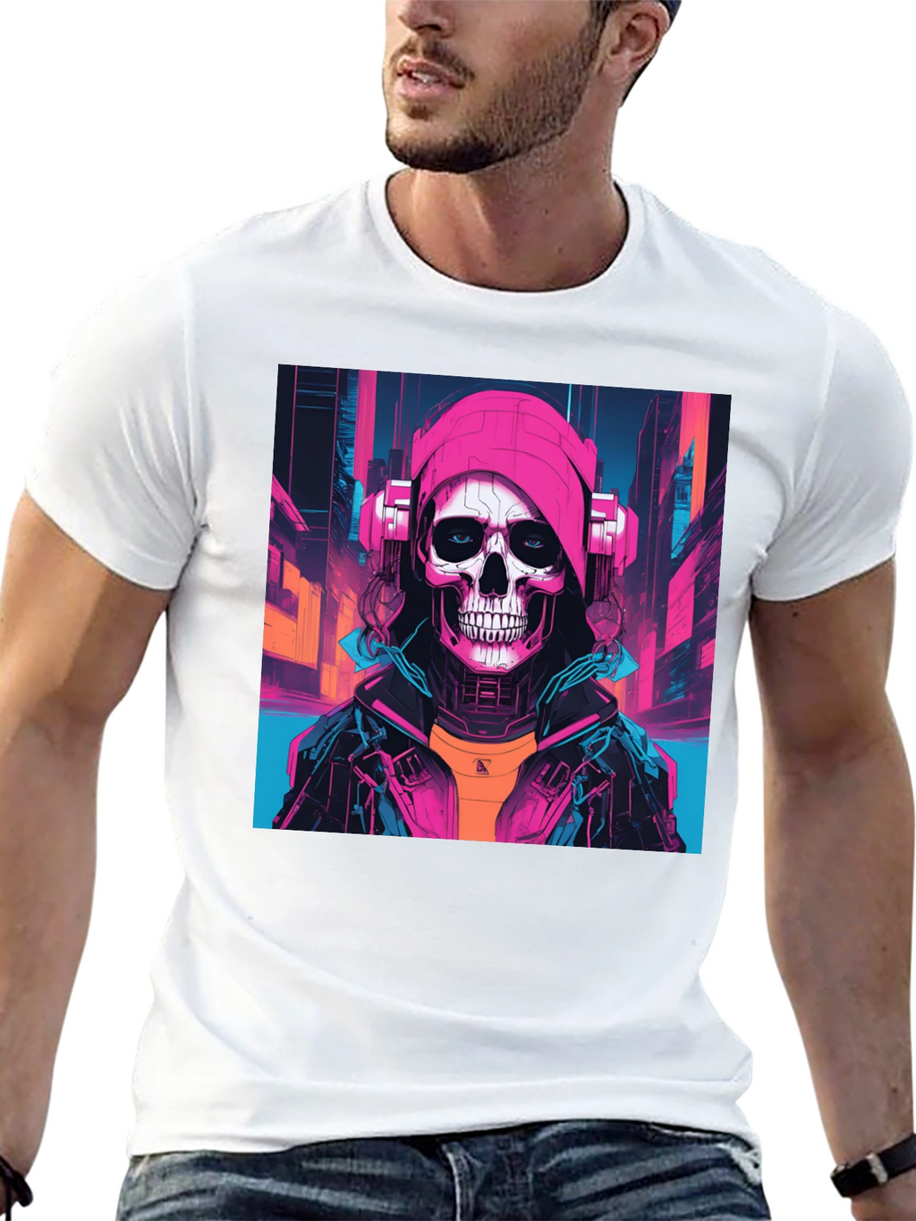 Cyberpunk Skull Graphic T-Shirt