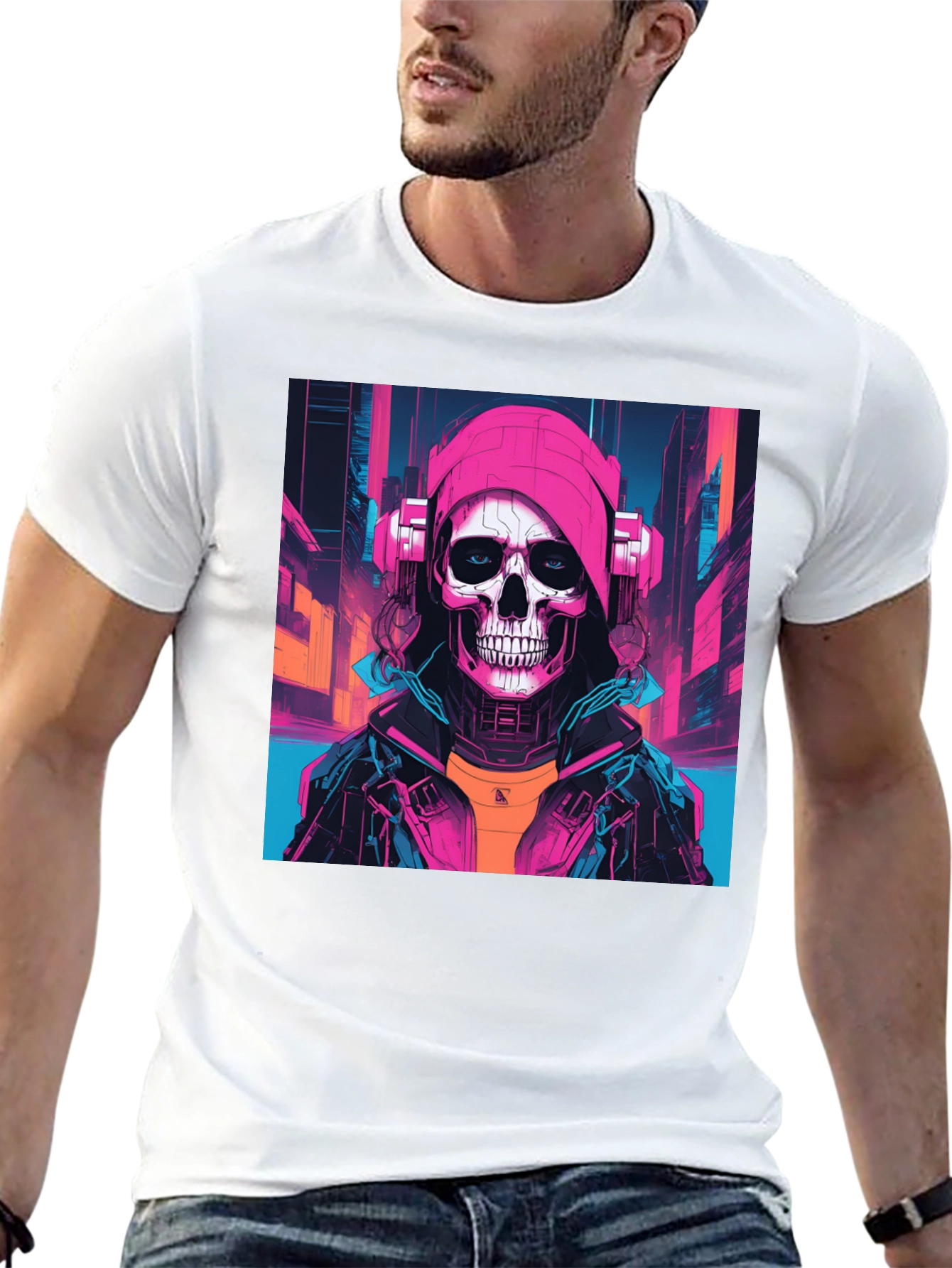 Cyberpunk Skull Graphic T-Shirt