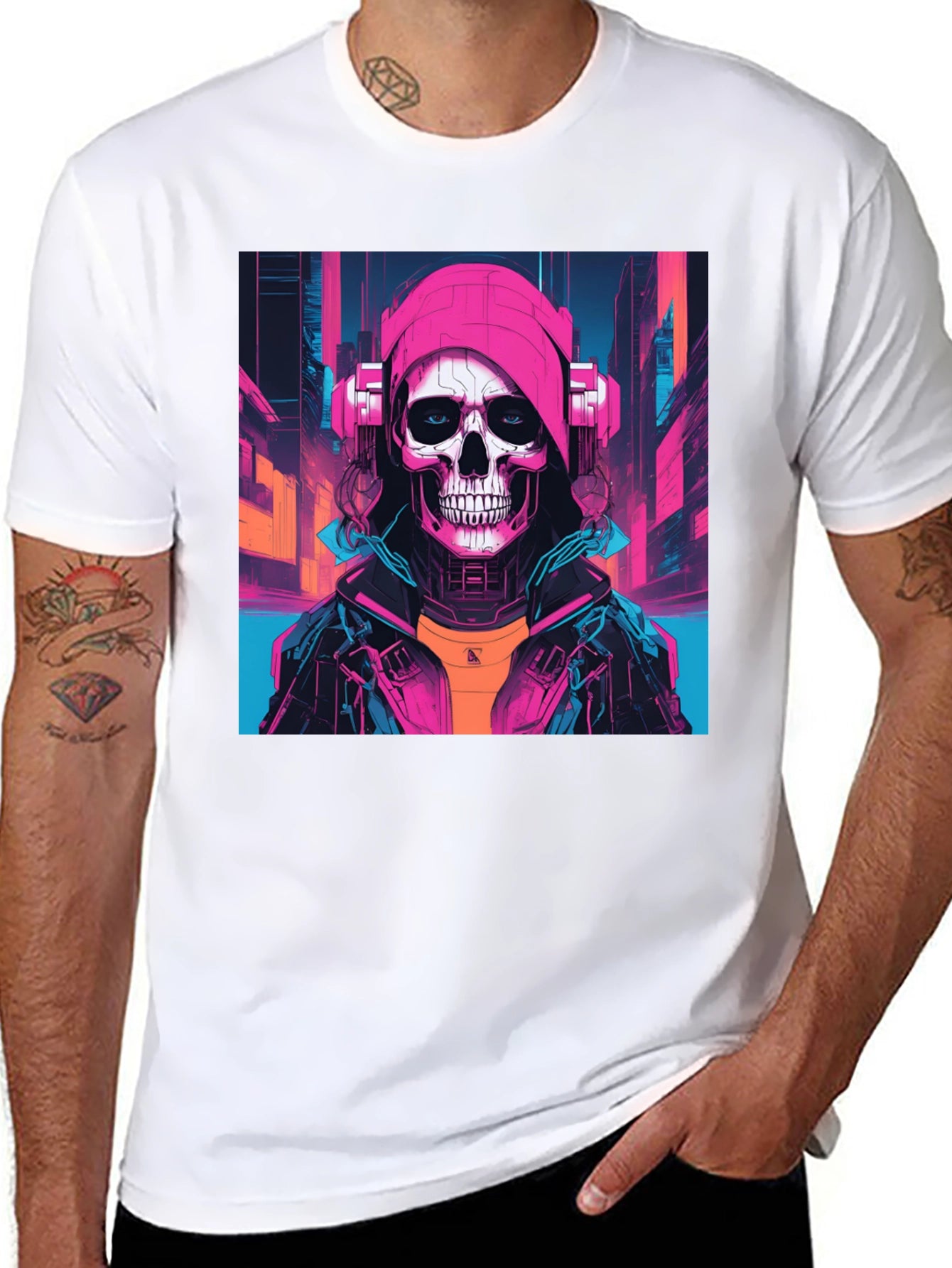 Cyberpunk Skull Graphic T-Shirt