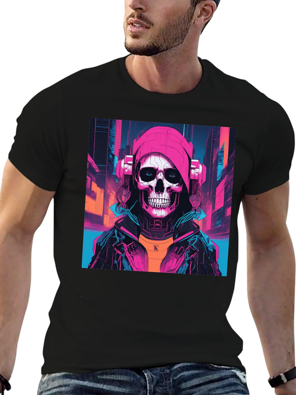 Cyberpunk Skull Graphic T-Shirt