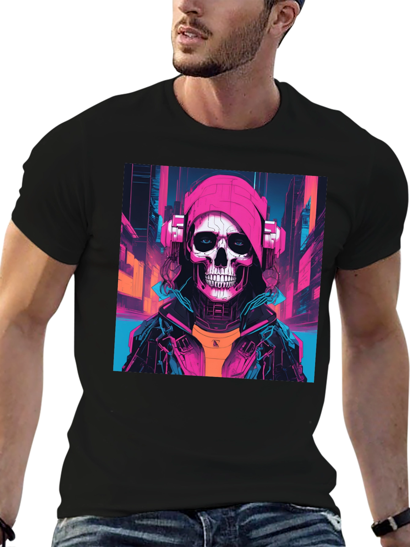 Cyberpunk Skull Graphic T-Shirt