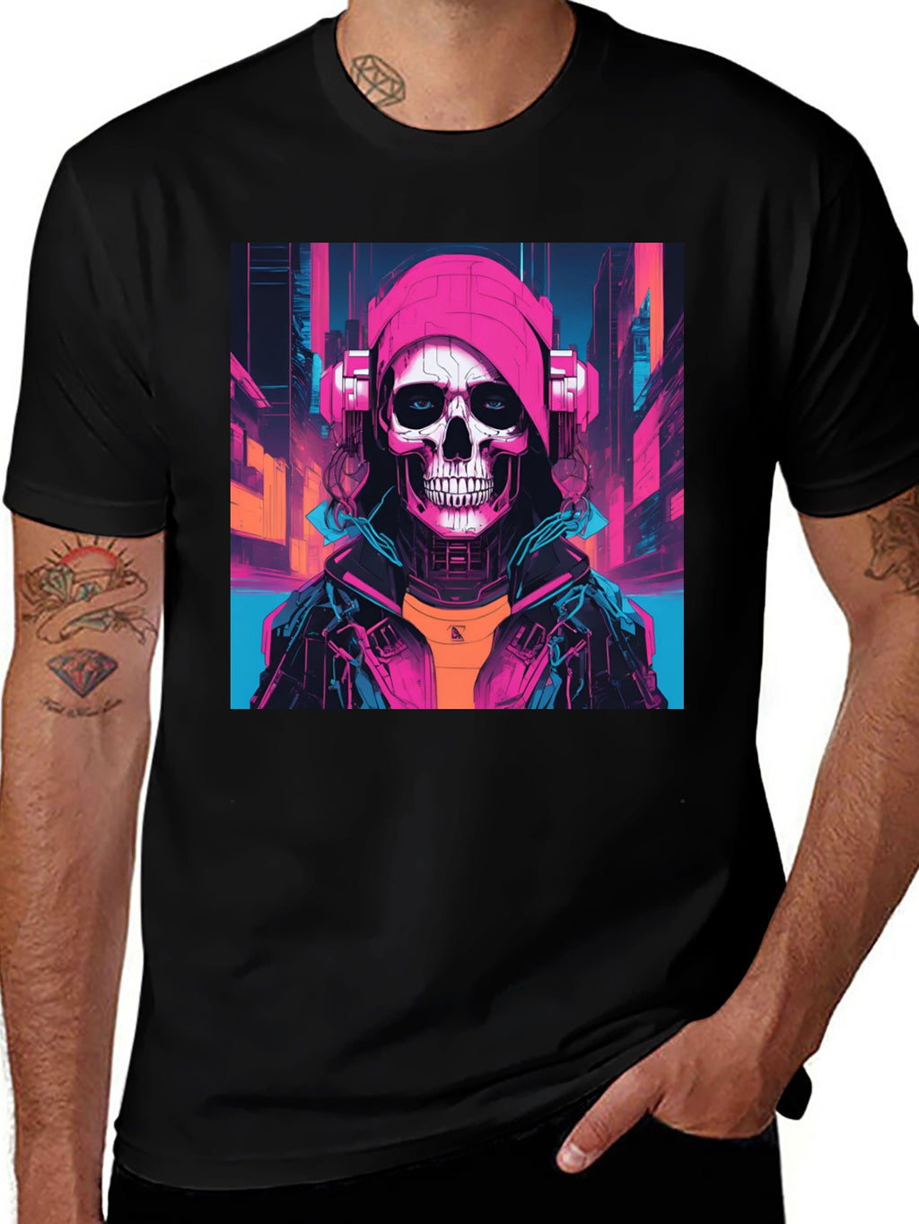 Cyberpunk Skull Graphic T-Shirt