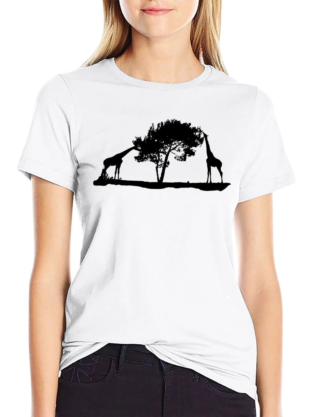 Giraffe Silhouette Black T-Shirt