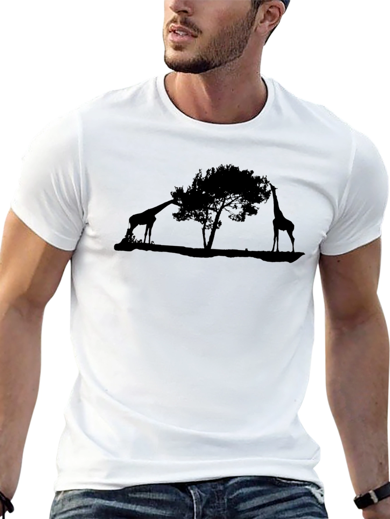 Giraffe Silhouette Black T-Shirt