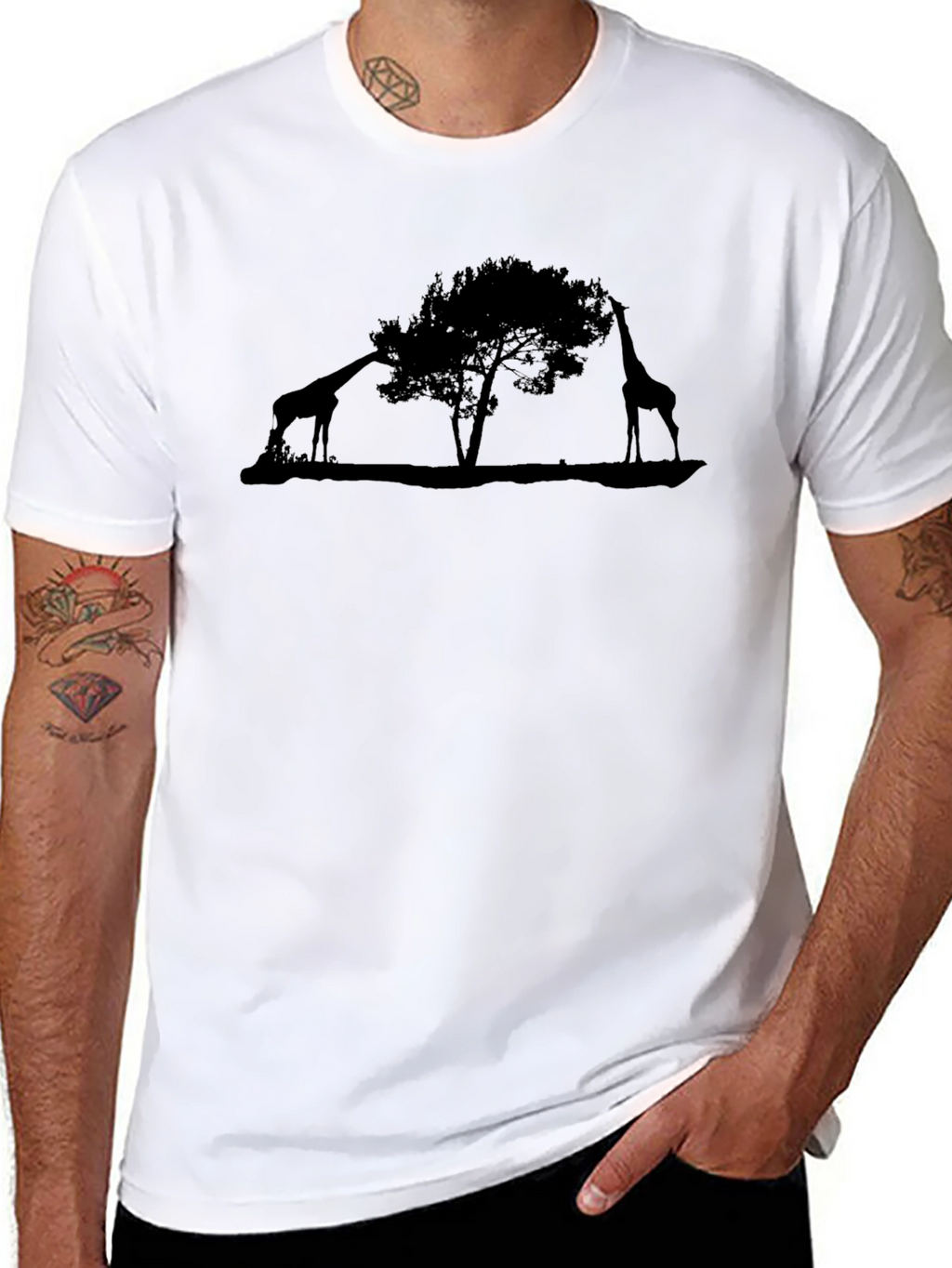 Giraffe Silhouette Black T-Shirt