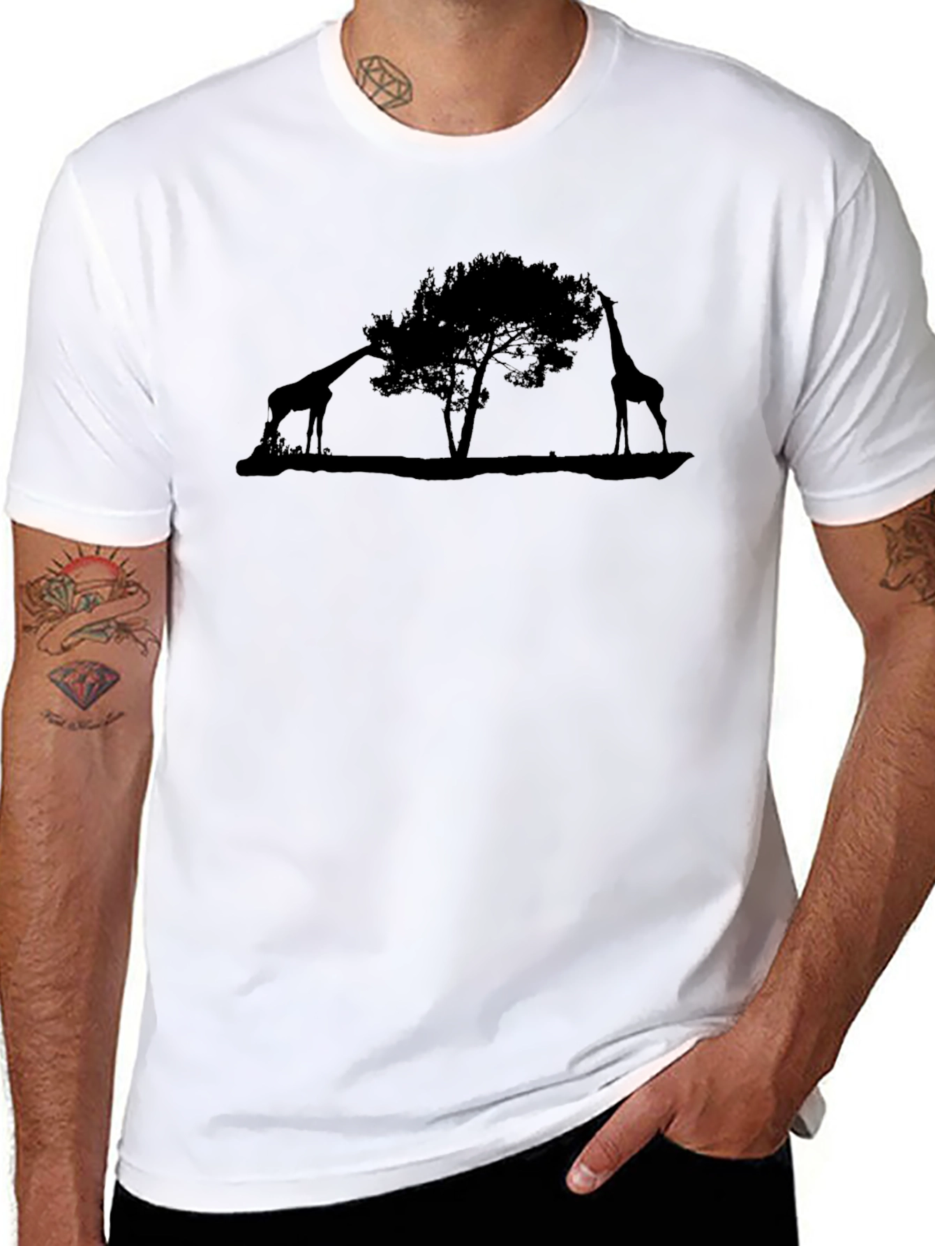 Giraffe Silhouette Black T-Shirt