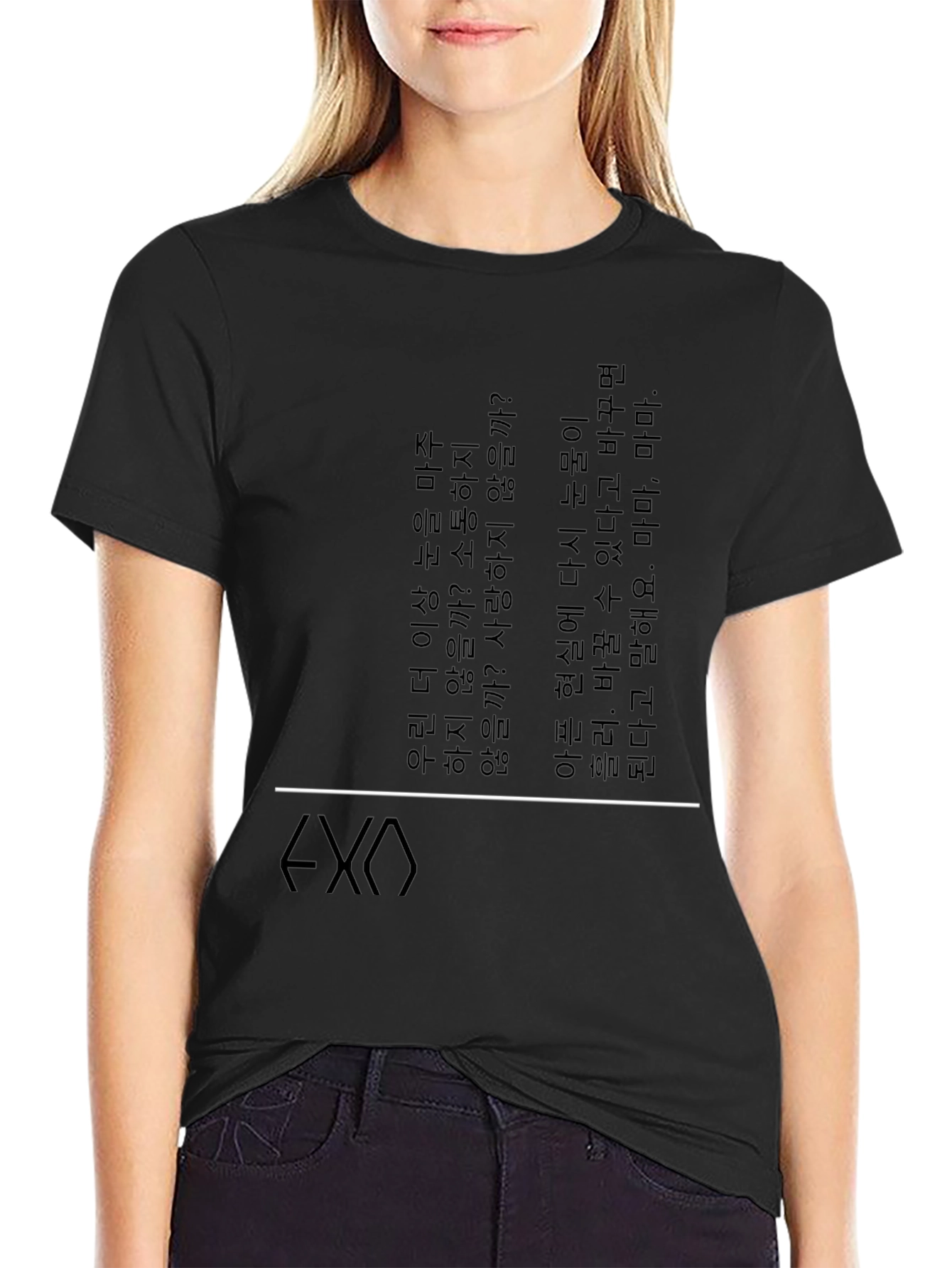 EXO Inspired Korean Text Graphic Tee