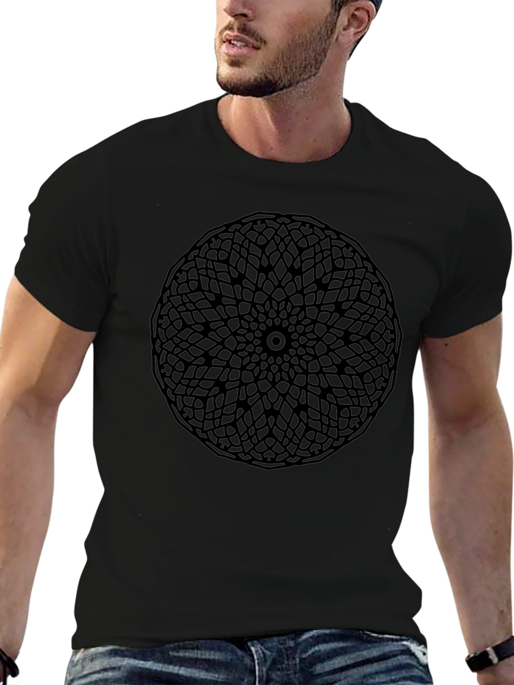 Geometric Mandala T-Shirt - Sleek Black Design