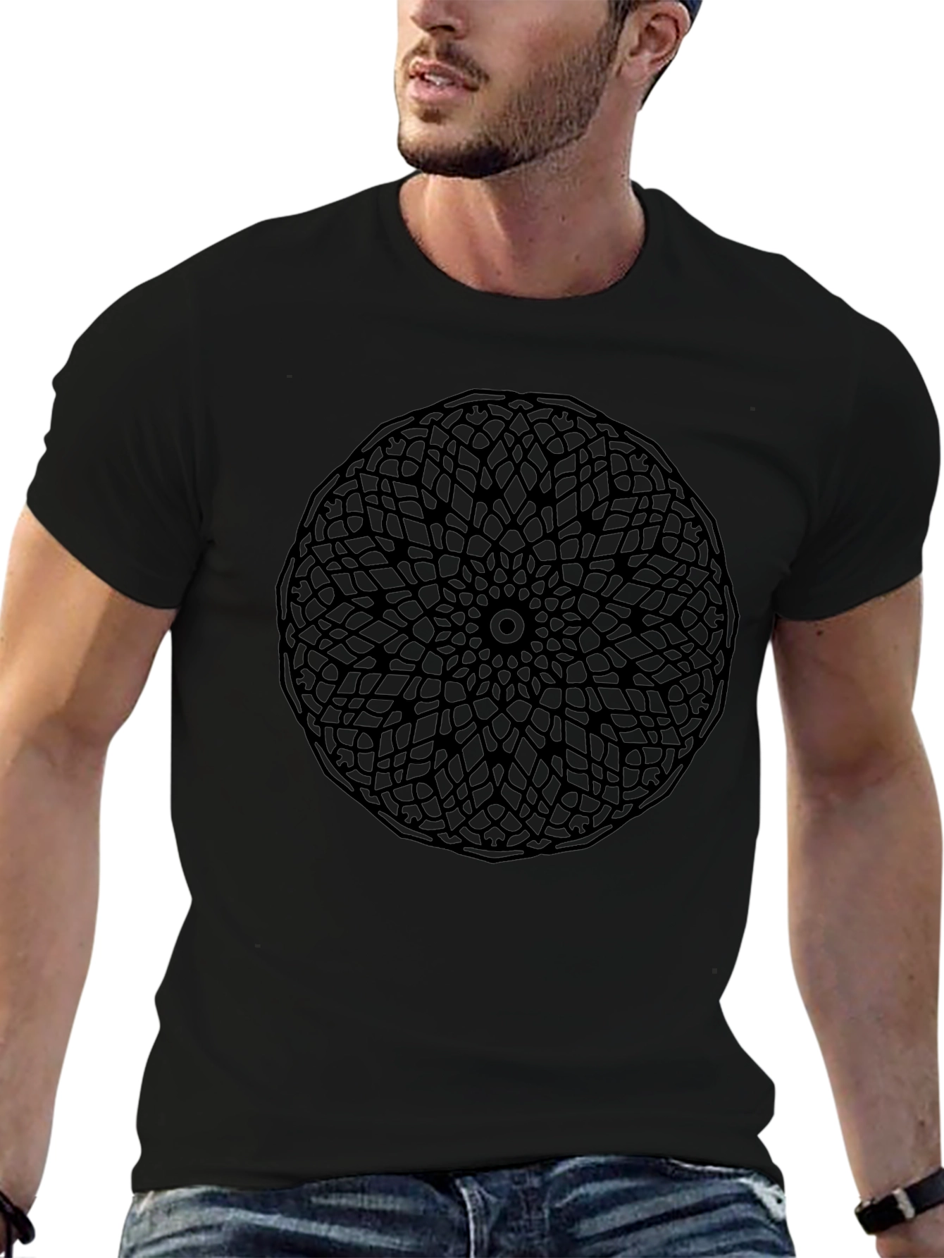 Geometric Mandala T-Shirt - Sleek Black Design