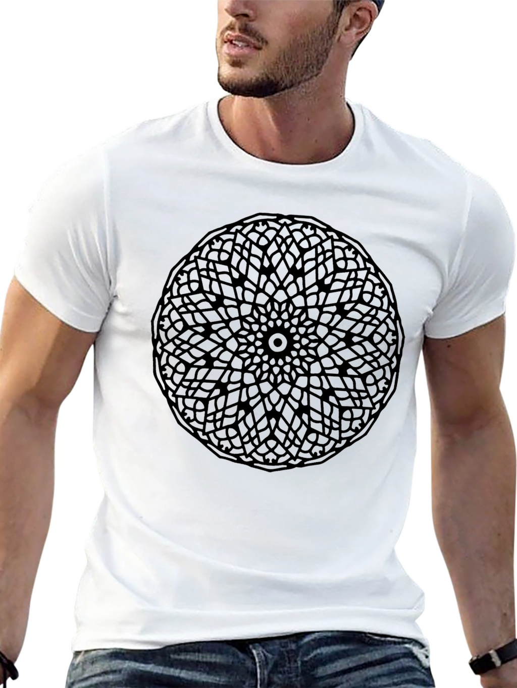 Geometric Mandala T-Shirt - Sleek Black Design