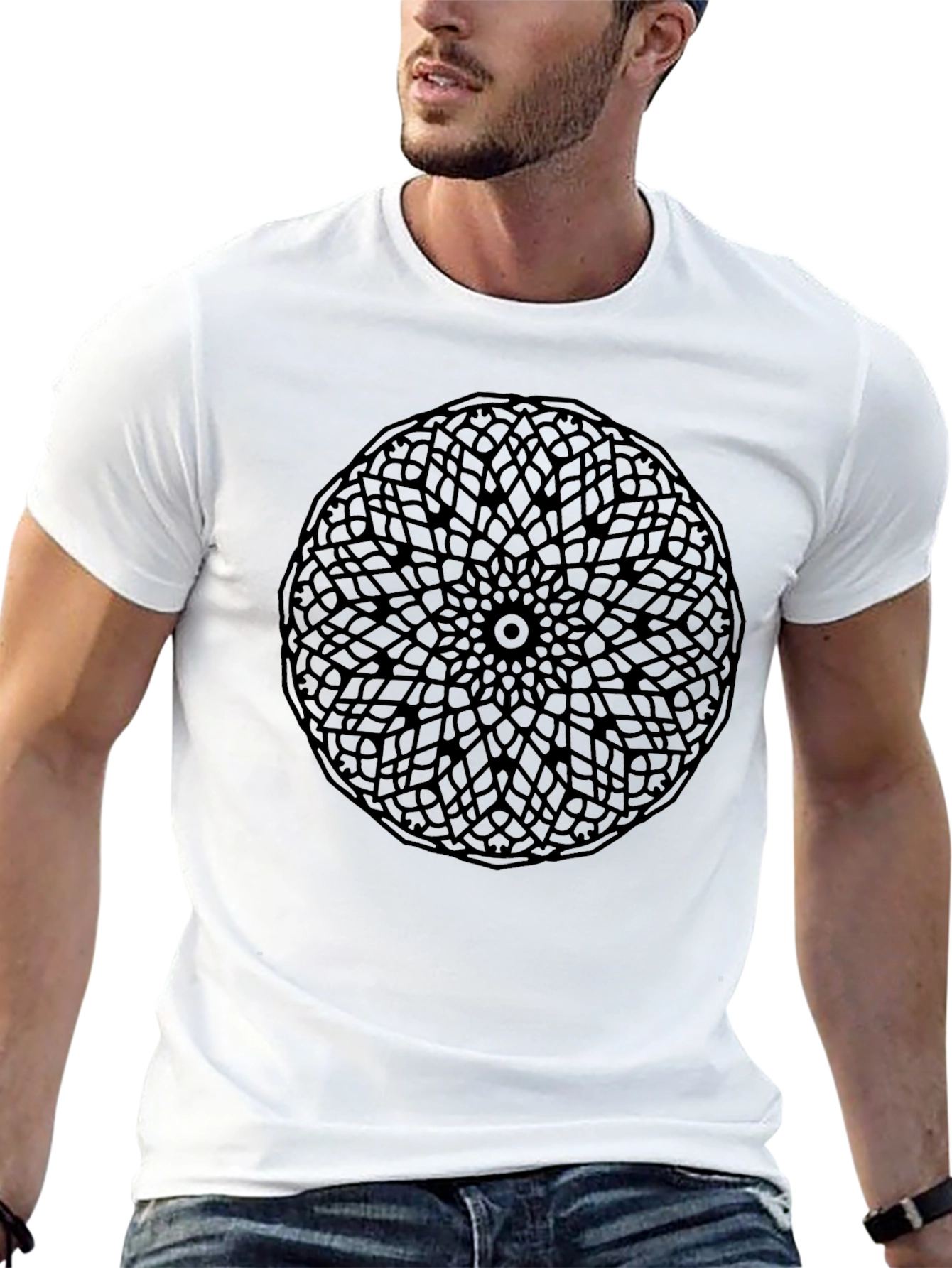 Geometric Mandala T-Shirt - Sleek Black Design
