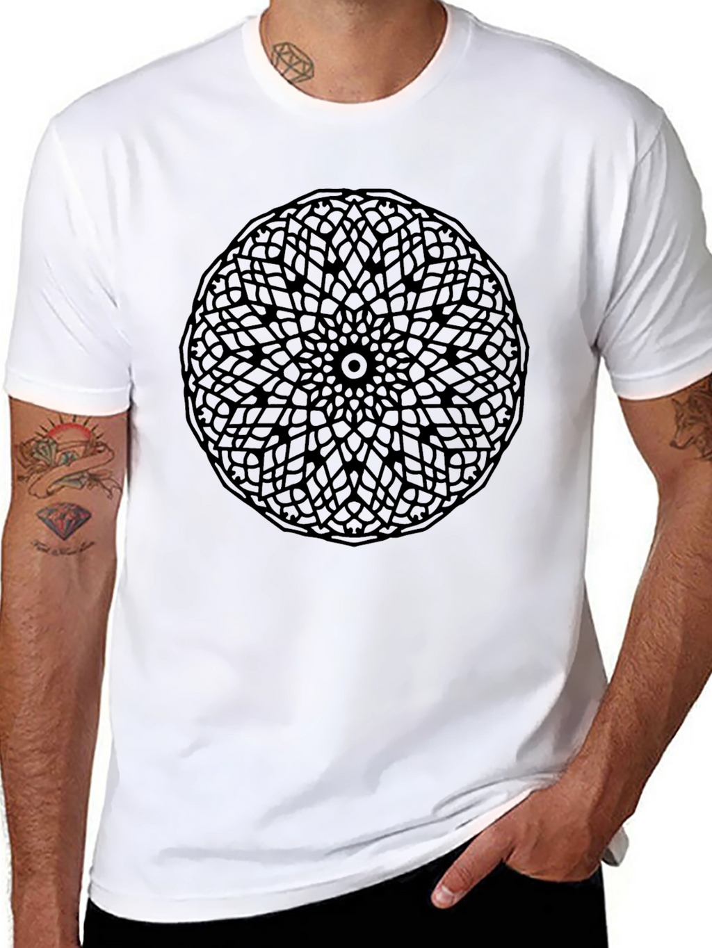 Geometric Mandala T-Shirt - Sleek Black Design
