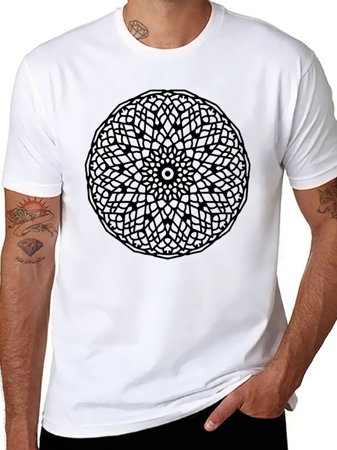 Geometric Mandala T-Shirt - Sleek Black Design