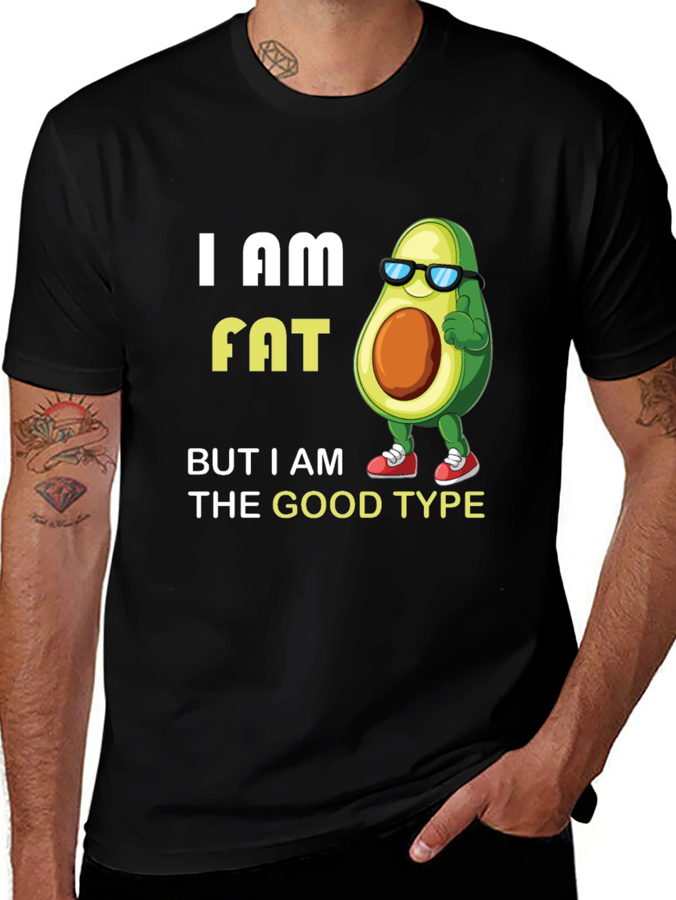 Funny Avocado Graphic T-Shirt - I am Fat (The Good Type)