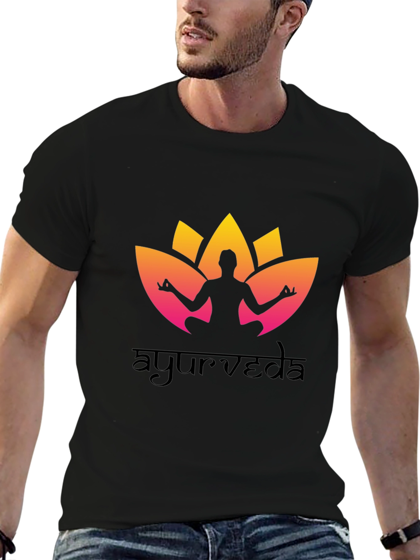 Ayurveda Yoga T-Shirt - Black Cotton