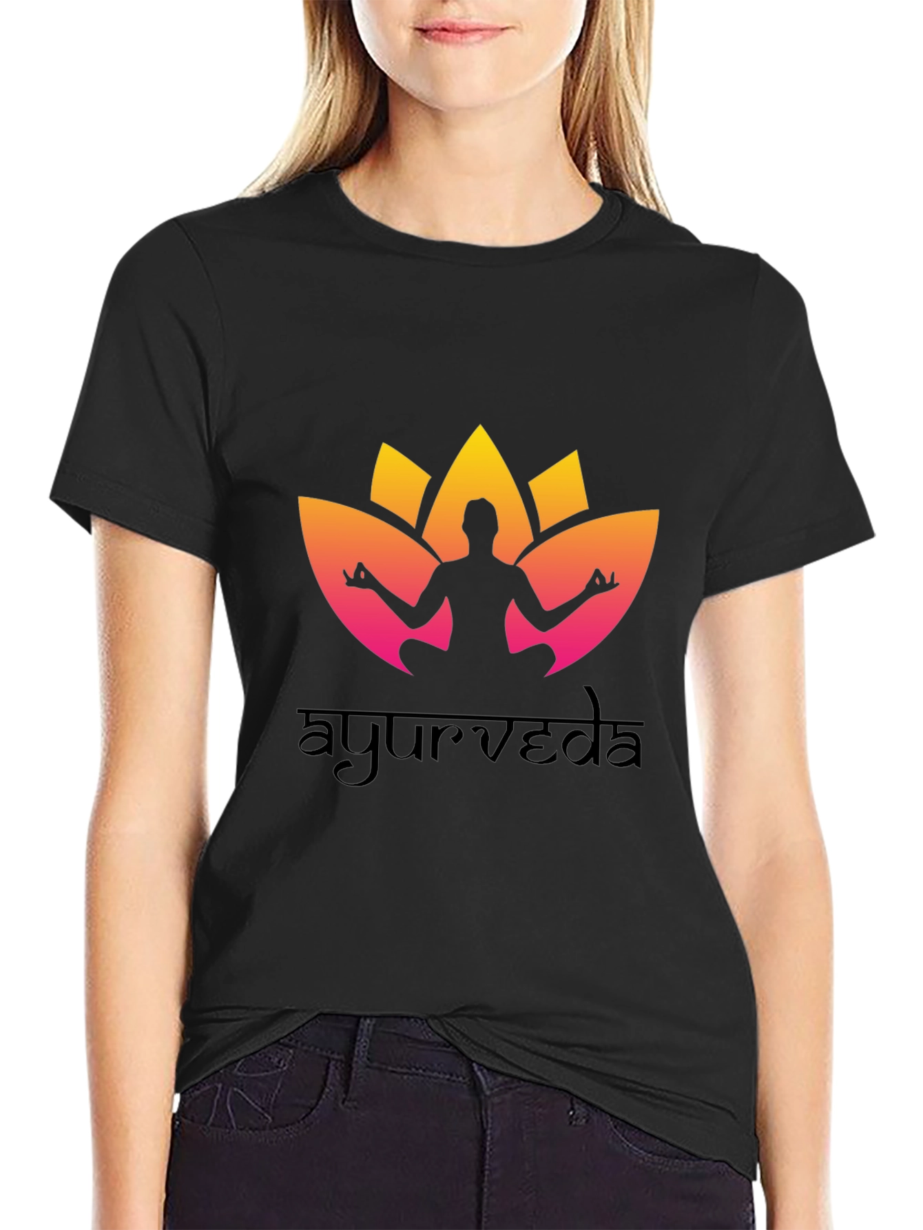 Ayurveda Yoga T-Shirt - Black Cotton