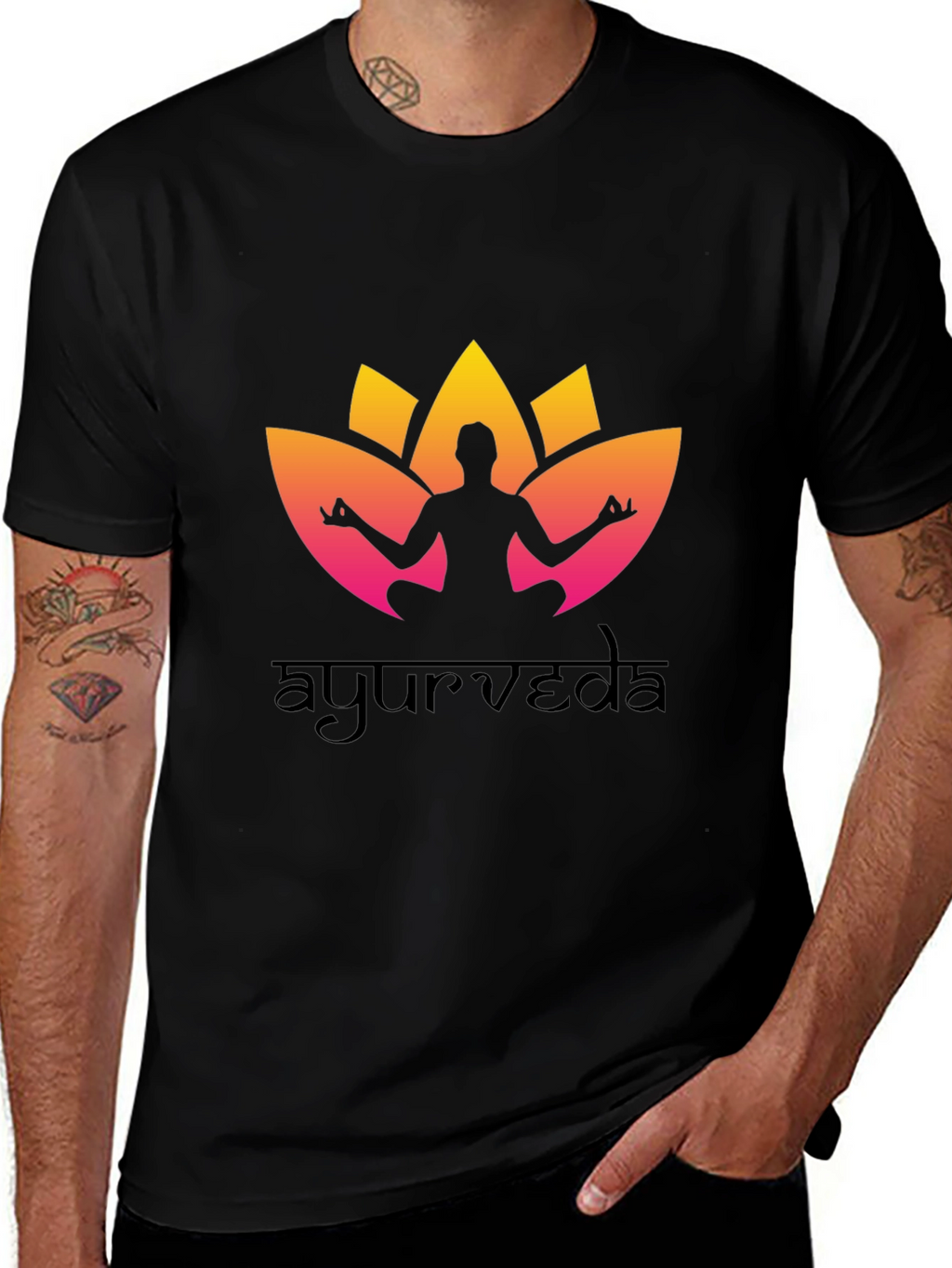 Ayurveda Yoga T-Shirt - Black Cotton