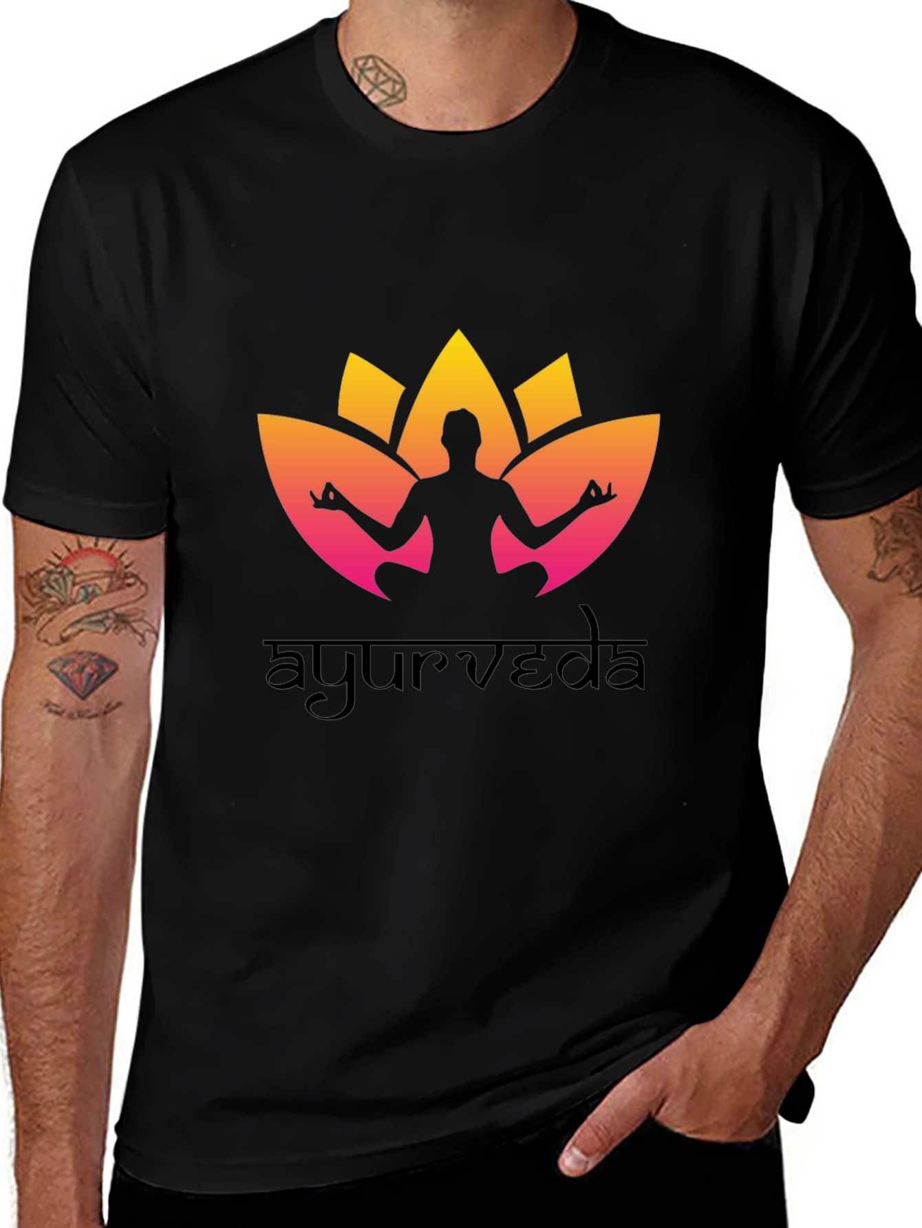 Ayurveda Yoga T-Shirt - Black Cotton