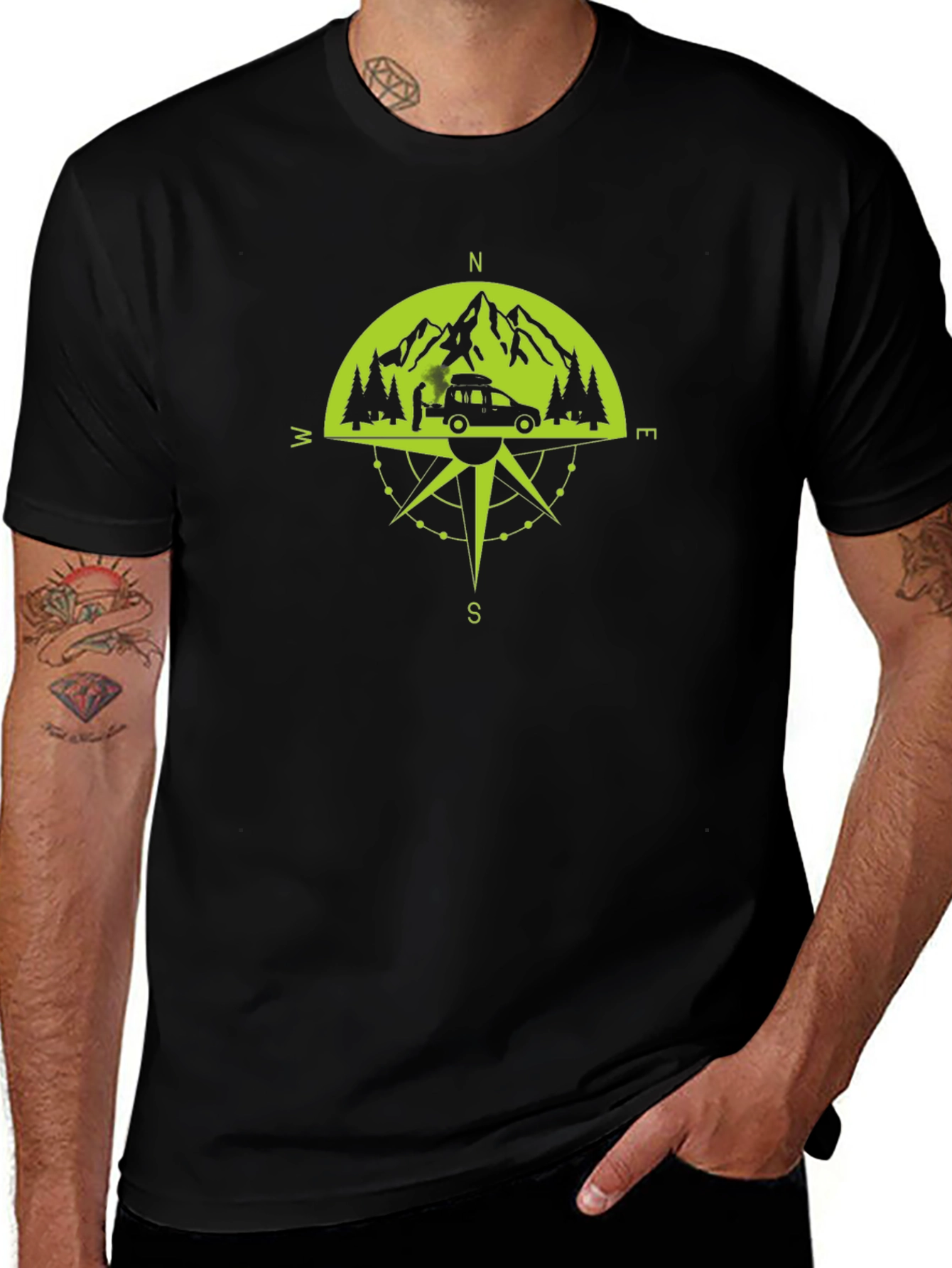 Adventure Compass Graphic T-Shirt - Black