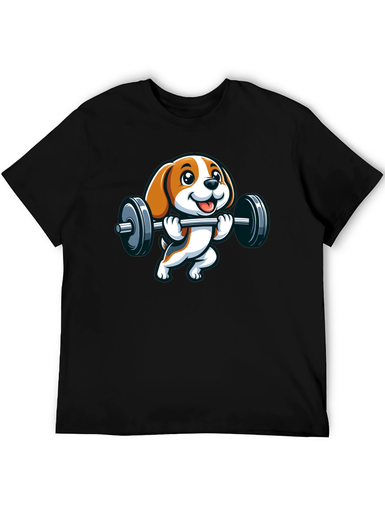 Cute Dog Lifting Weights Graphic T-Shirt
