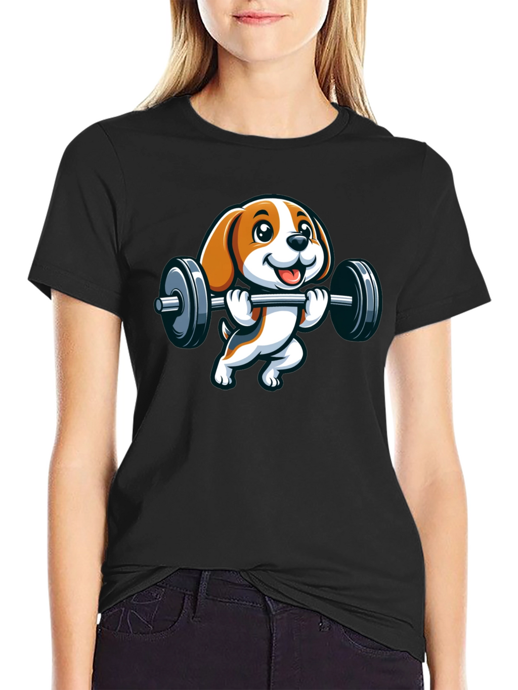 Cute Dog Lifting Weights Graphic T-Shirt