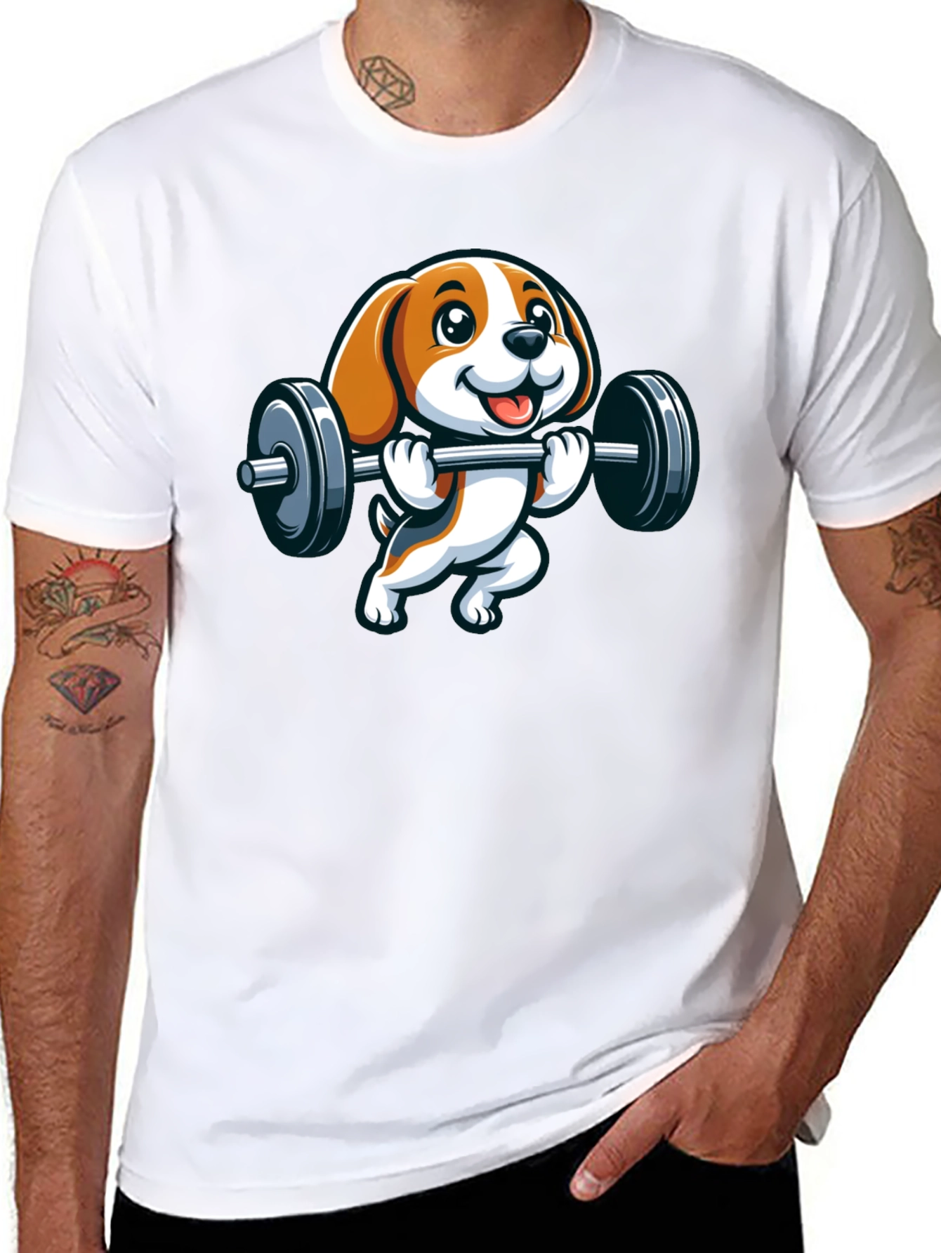 Cute Dog Lifting Weights Graphic T-Shirt