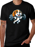 Cute Dog Lifting Weights Graphic T-Shirt