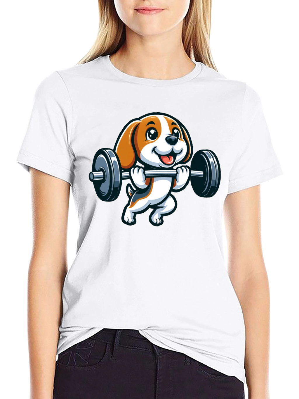 Cute Dog Lifting Weights Graphic T-Shirt