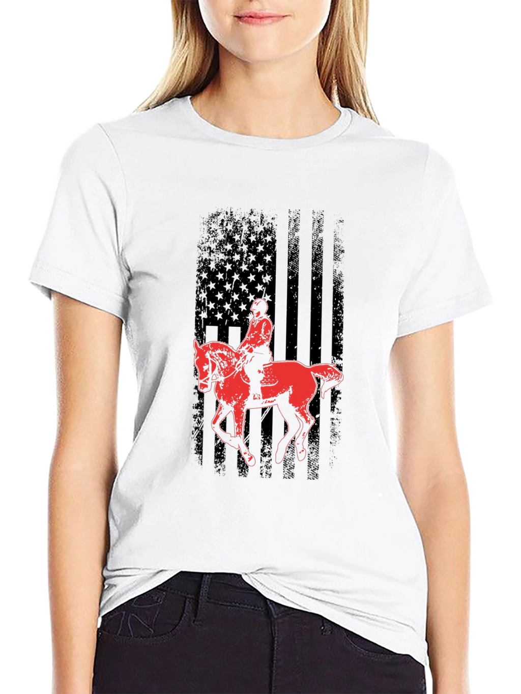 Equestrian American Flag Graphic Tee - Black