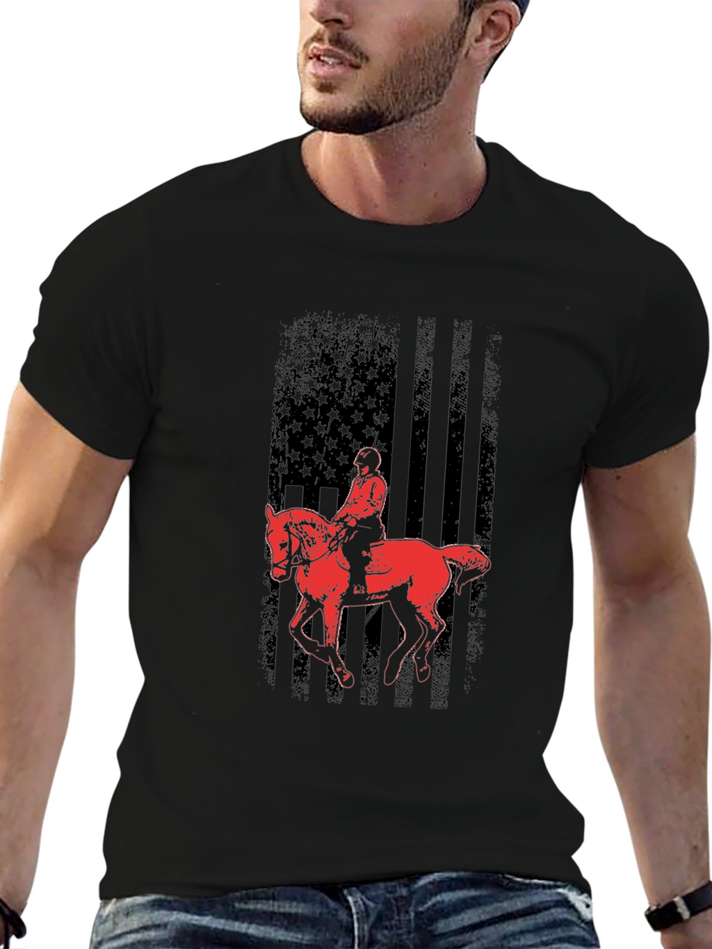Equestrian American Flag Graphic Tee - Black