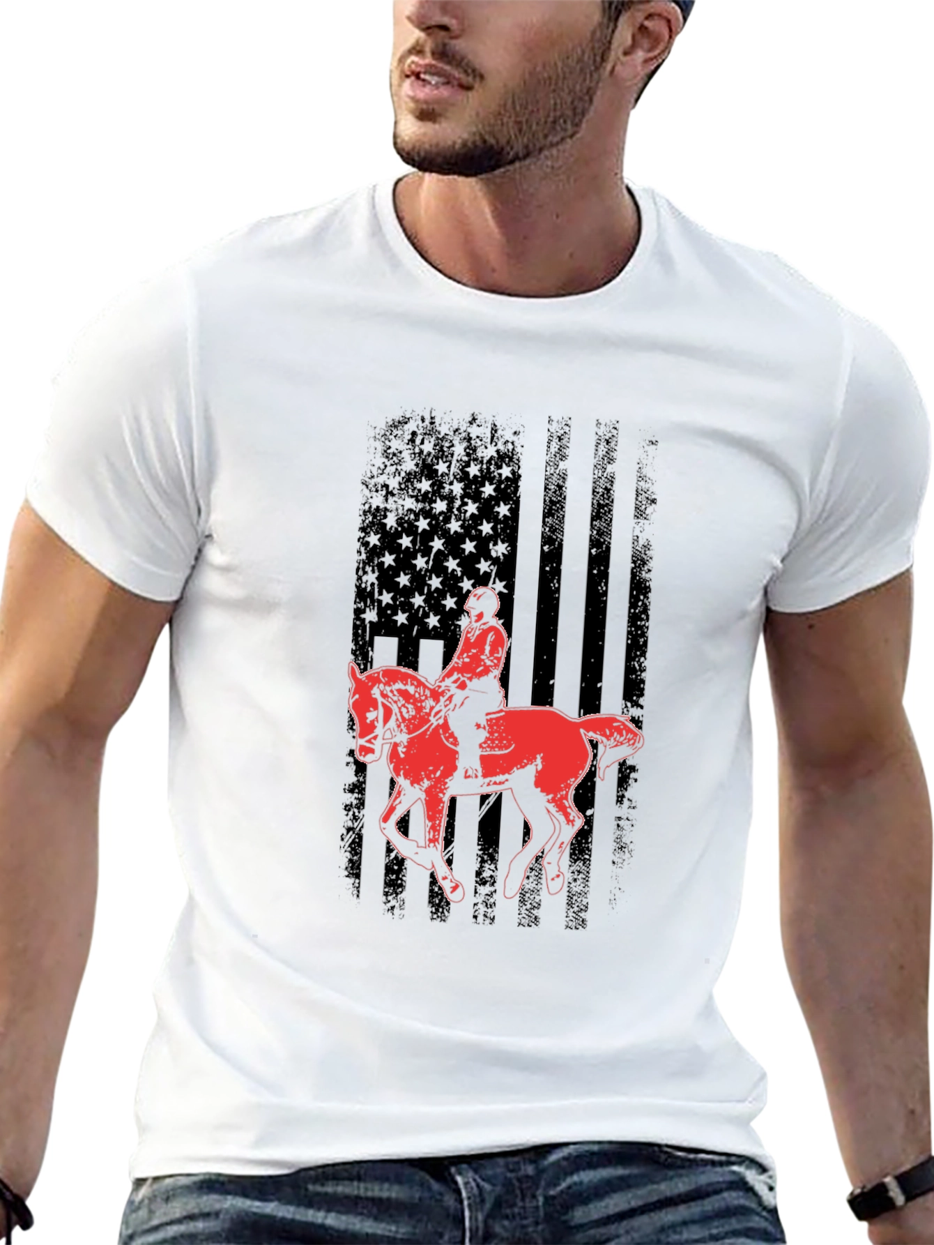 Equestrian American Flag Graphic Tee - Black