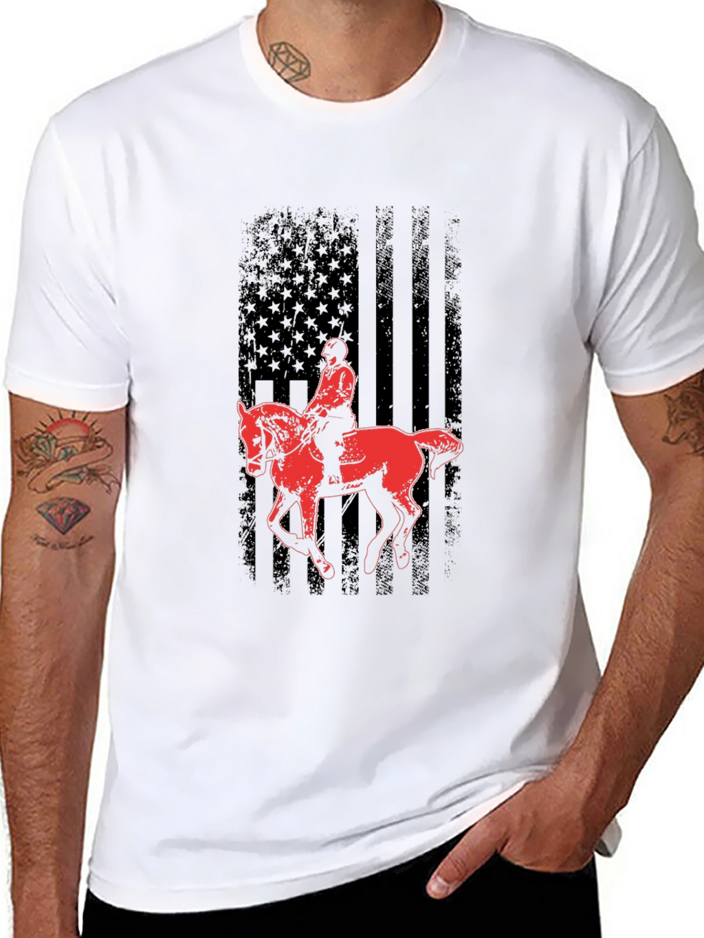 Equestrian American Flag Graphic Tee - Black