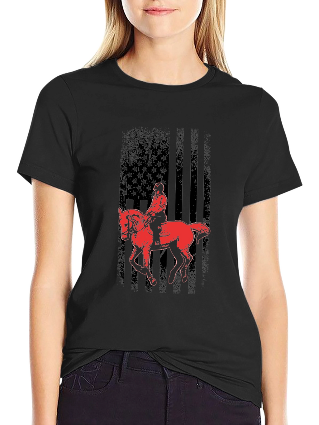 Equestrian American Flag Graphic Tee - Black