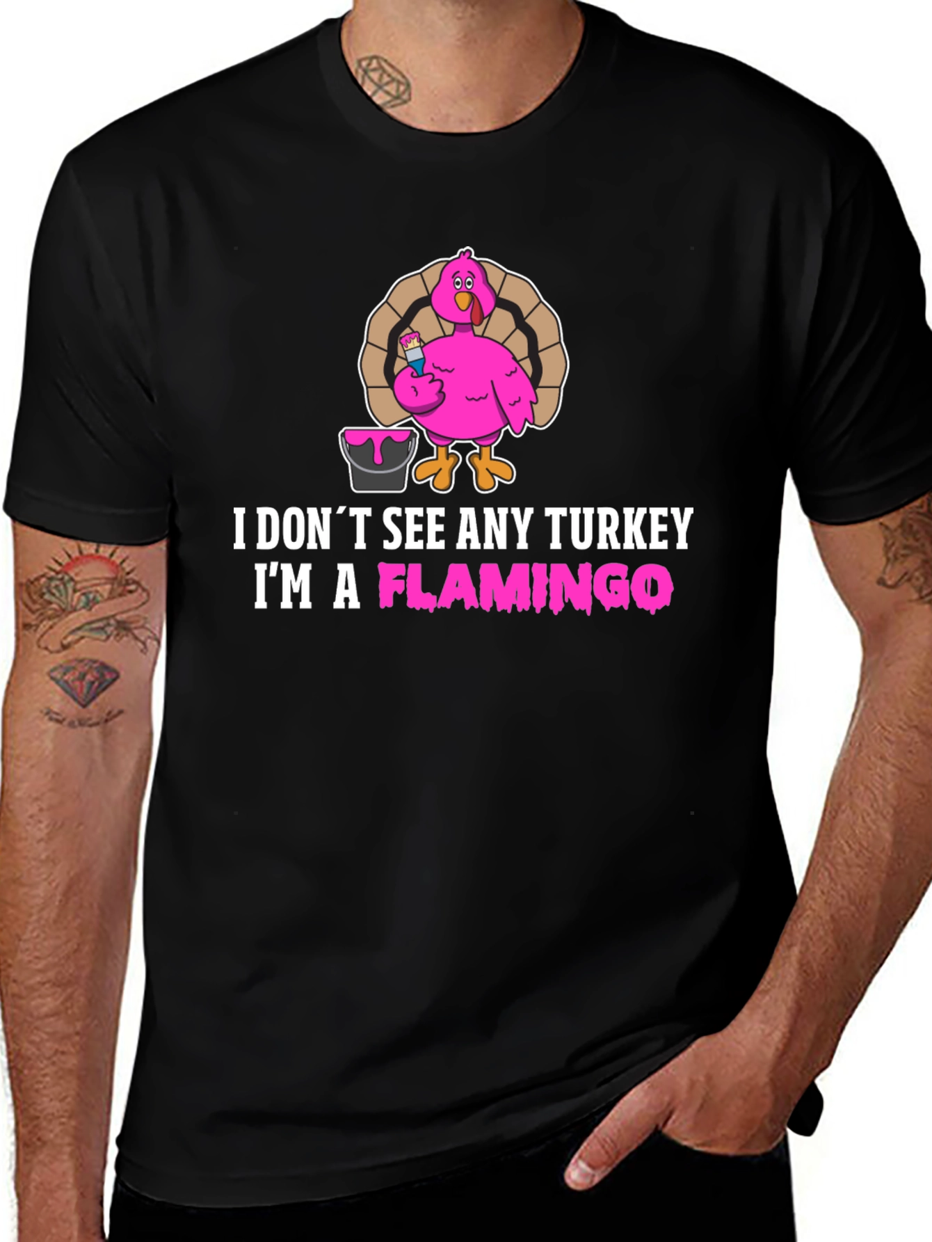 Funny Turkey Flamingo T-Shirt - Thanksgiving Novelty Tee