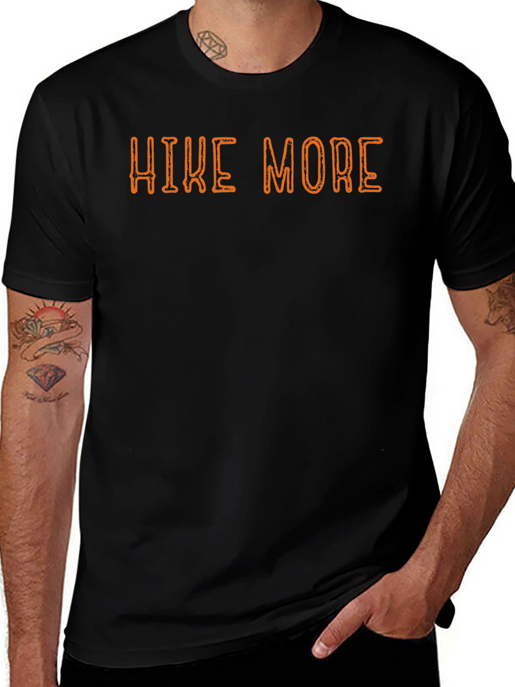 Hike More Black Cotton Graphic Tee