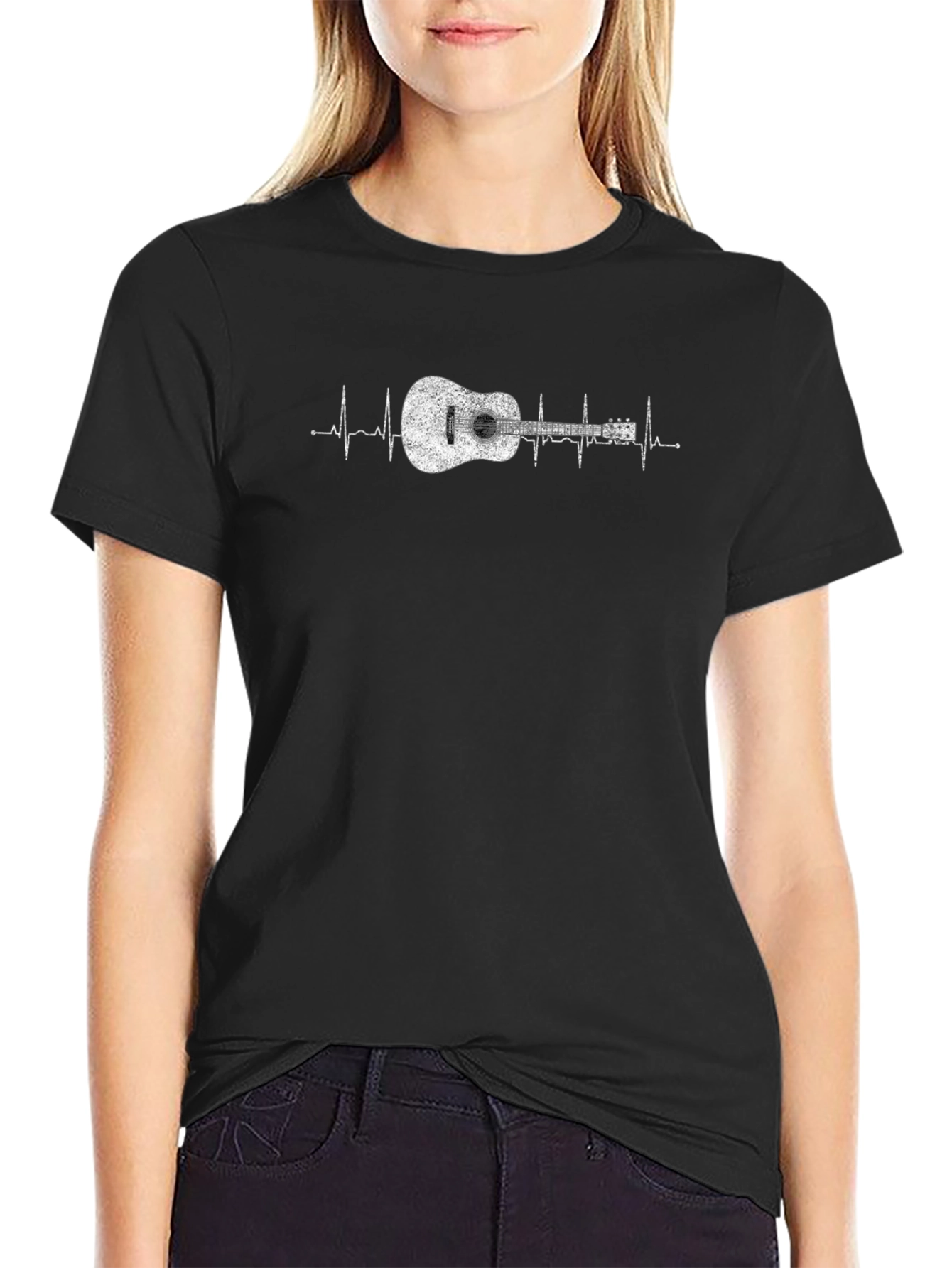 Guitar Heartbeat Graphic Tee - Musicians Black T-Shirt