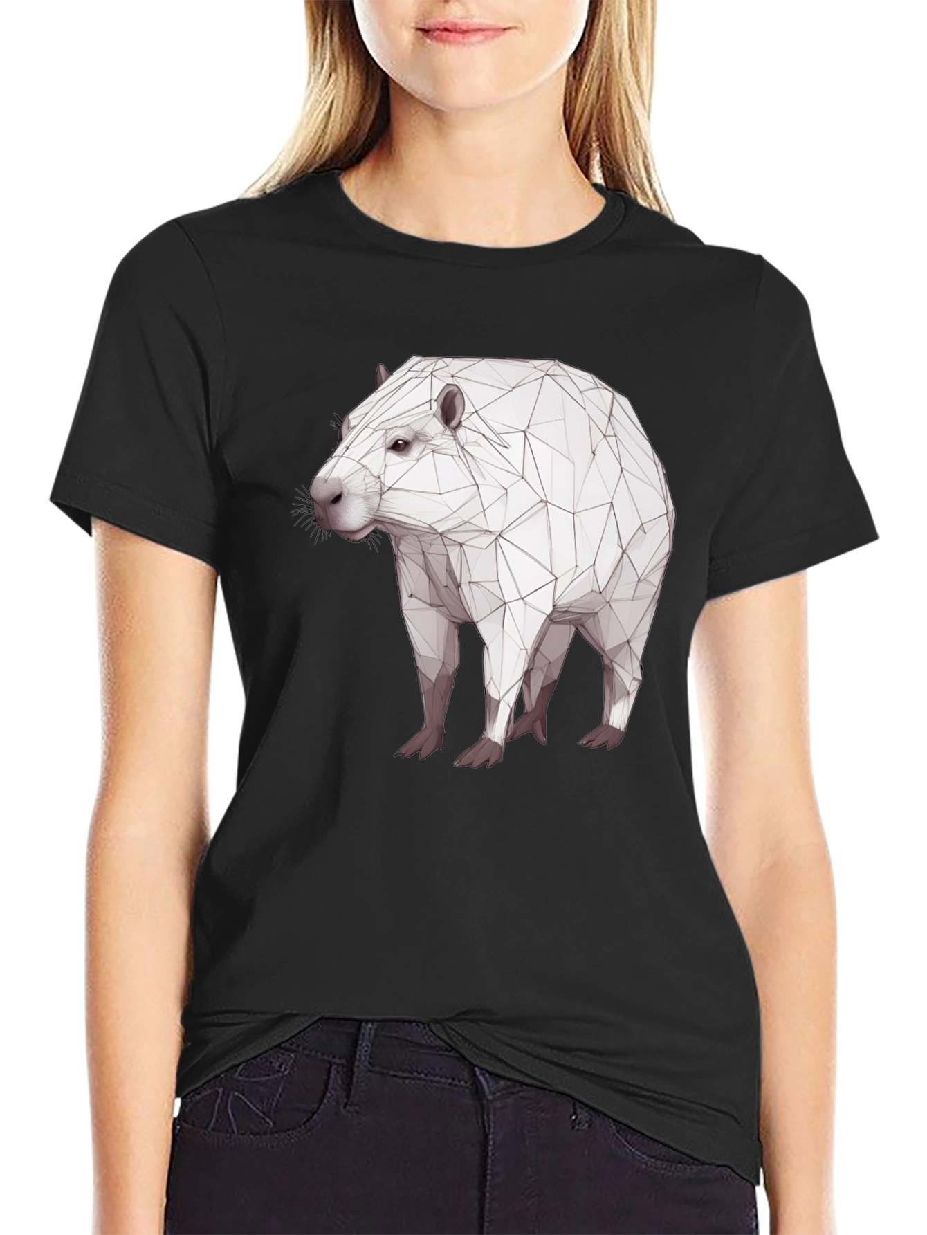 Geometric Capybara Black T-Shirt