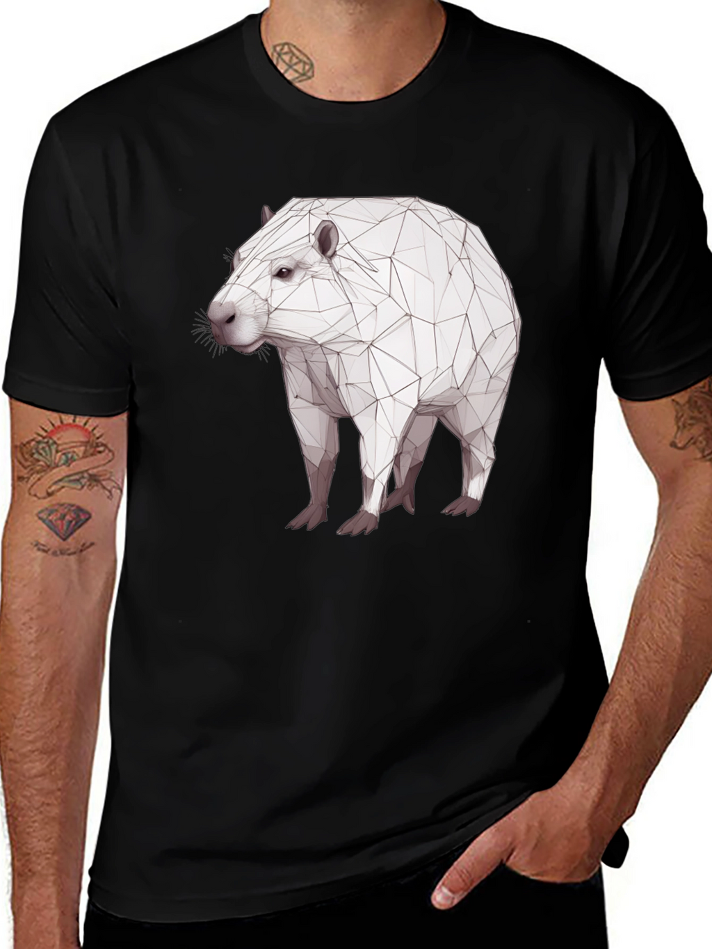 Geometric Capybara Black T-Shirt