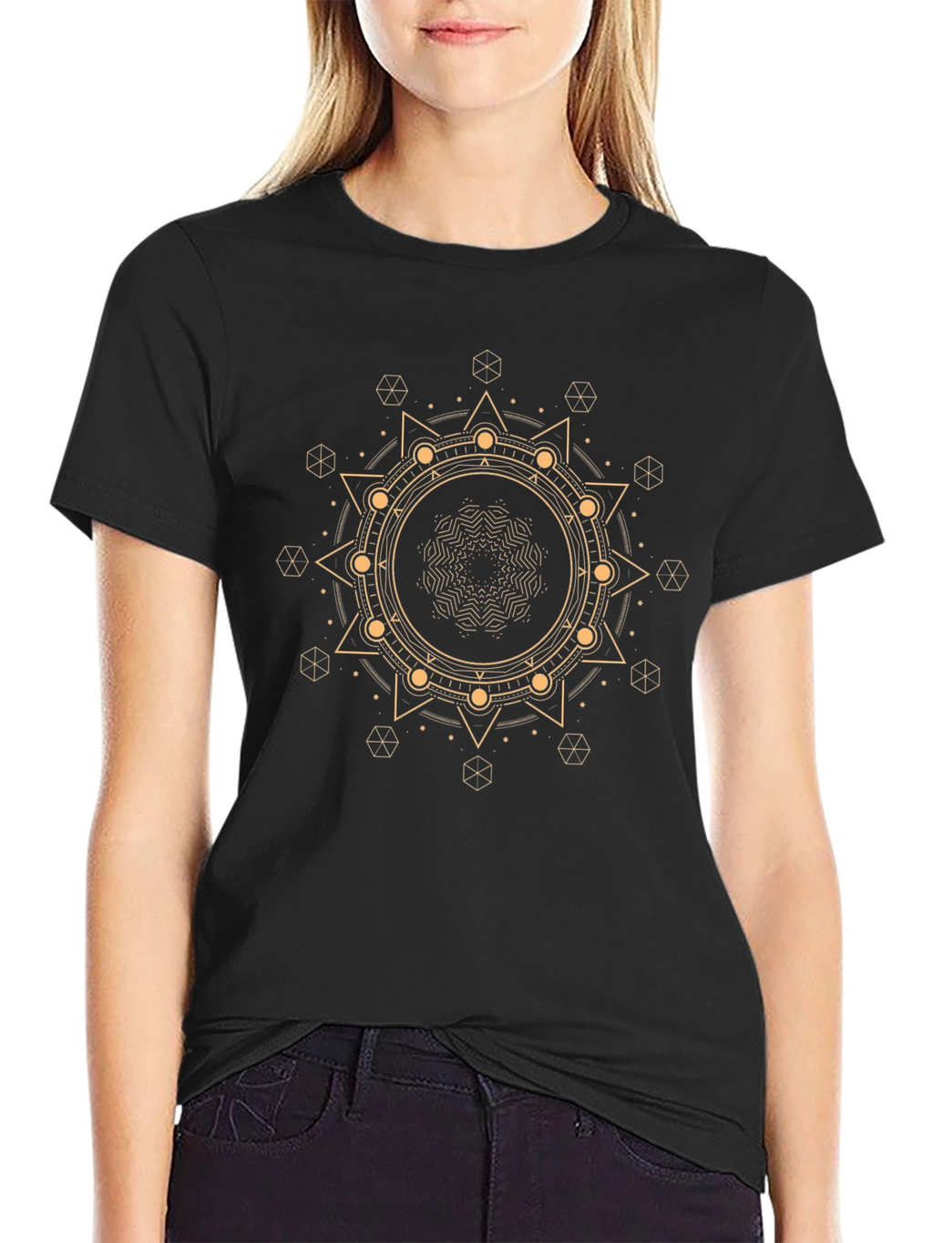 Geometric Mandala Graphic Black T-Shirt