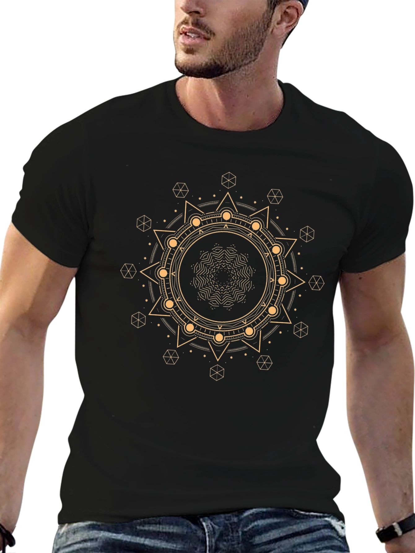Geometric Mandala Graphic Black T-Shirt
