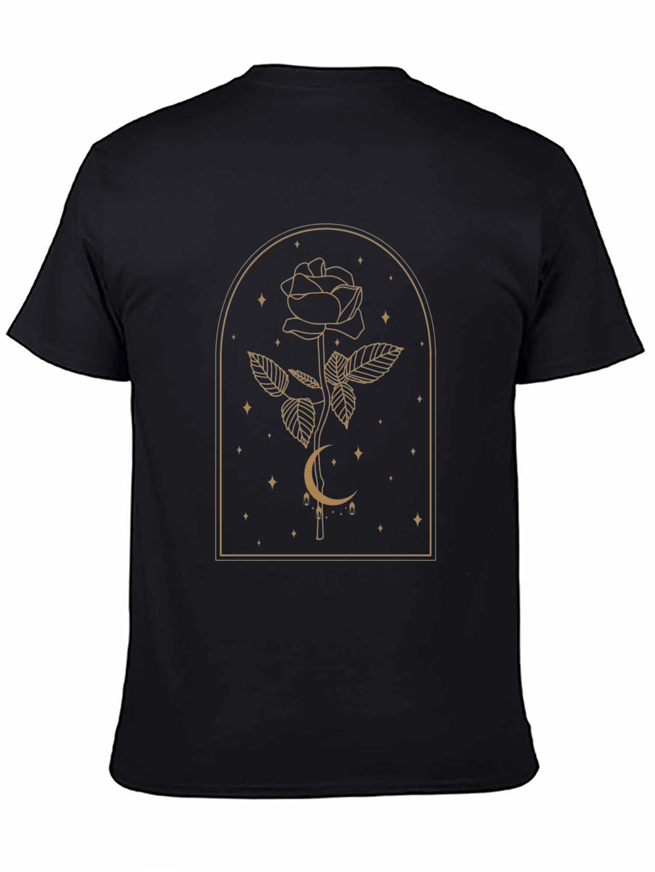 Elegant Rose & Moon Graphic Tee - Black