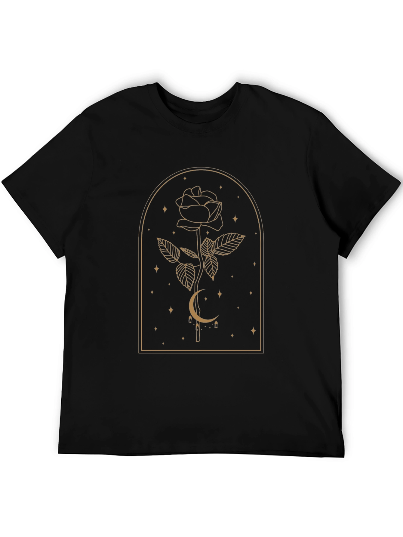 Elegant Rose & Moon Graphic Tee - Black