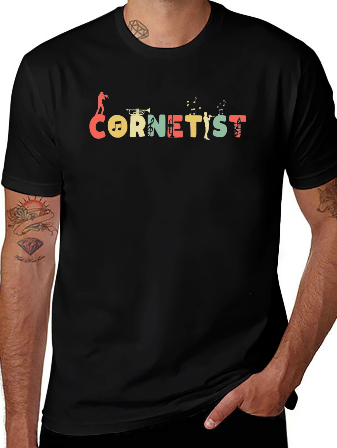 Cornetist Black Cotton Graphic T-Shirt