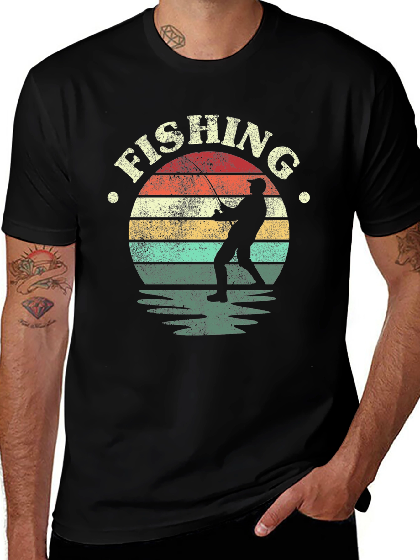 Fishing Sunset Graphic T-Shirt - Black