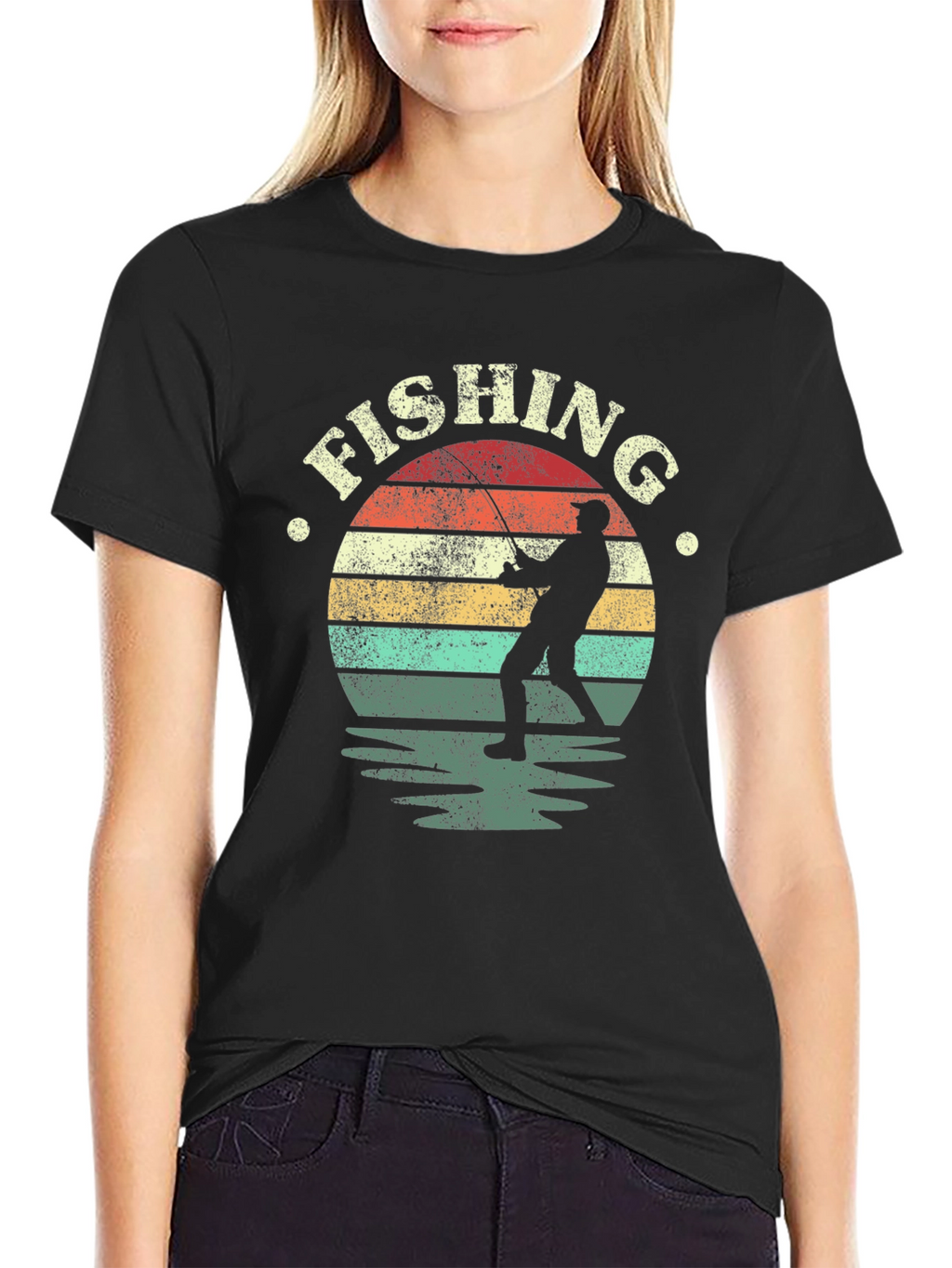Fishing Sunset Graphic T-Shirt - Black