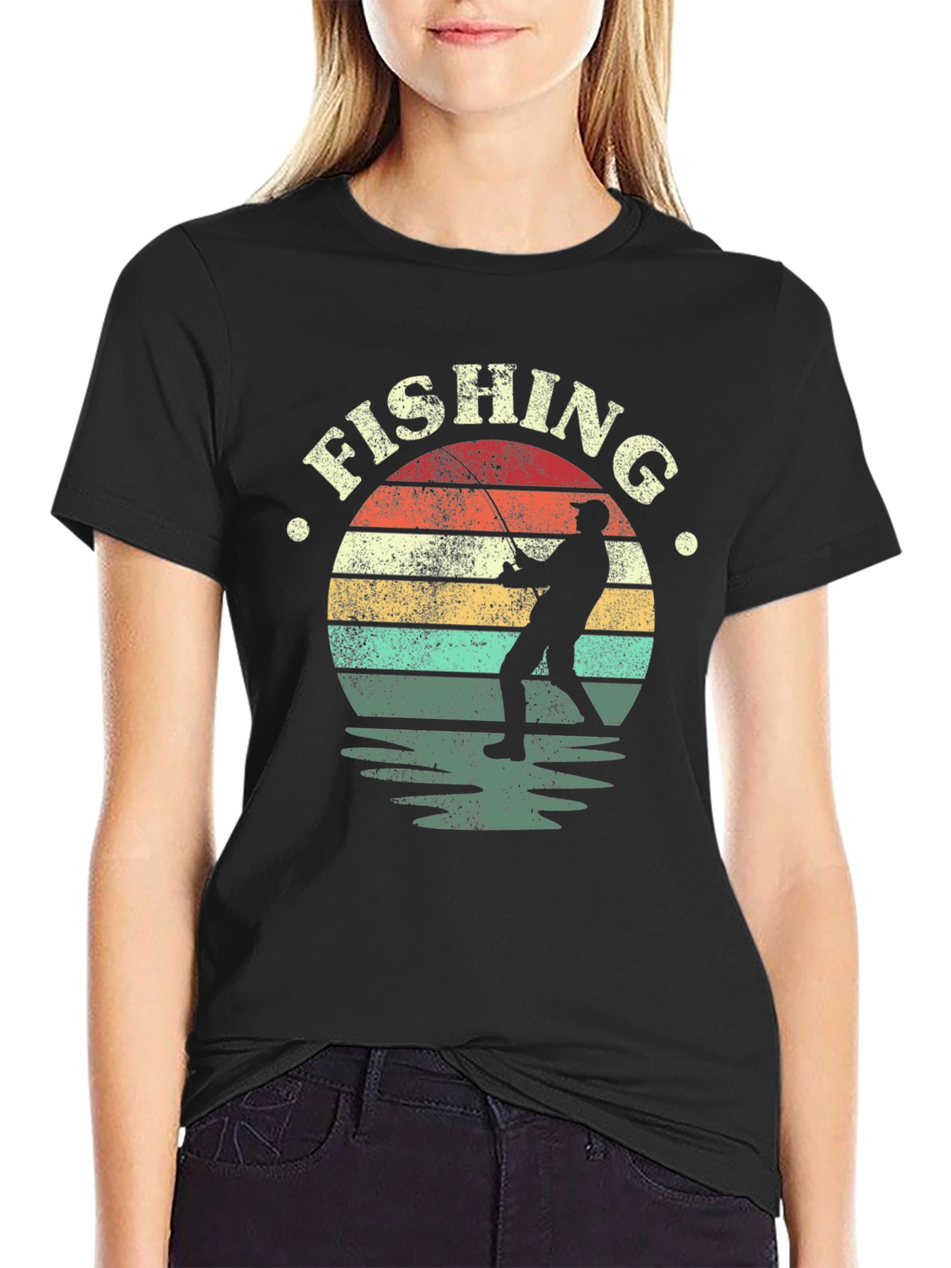 Fishing Sunset Graphic T-Shirt - Black