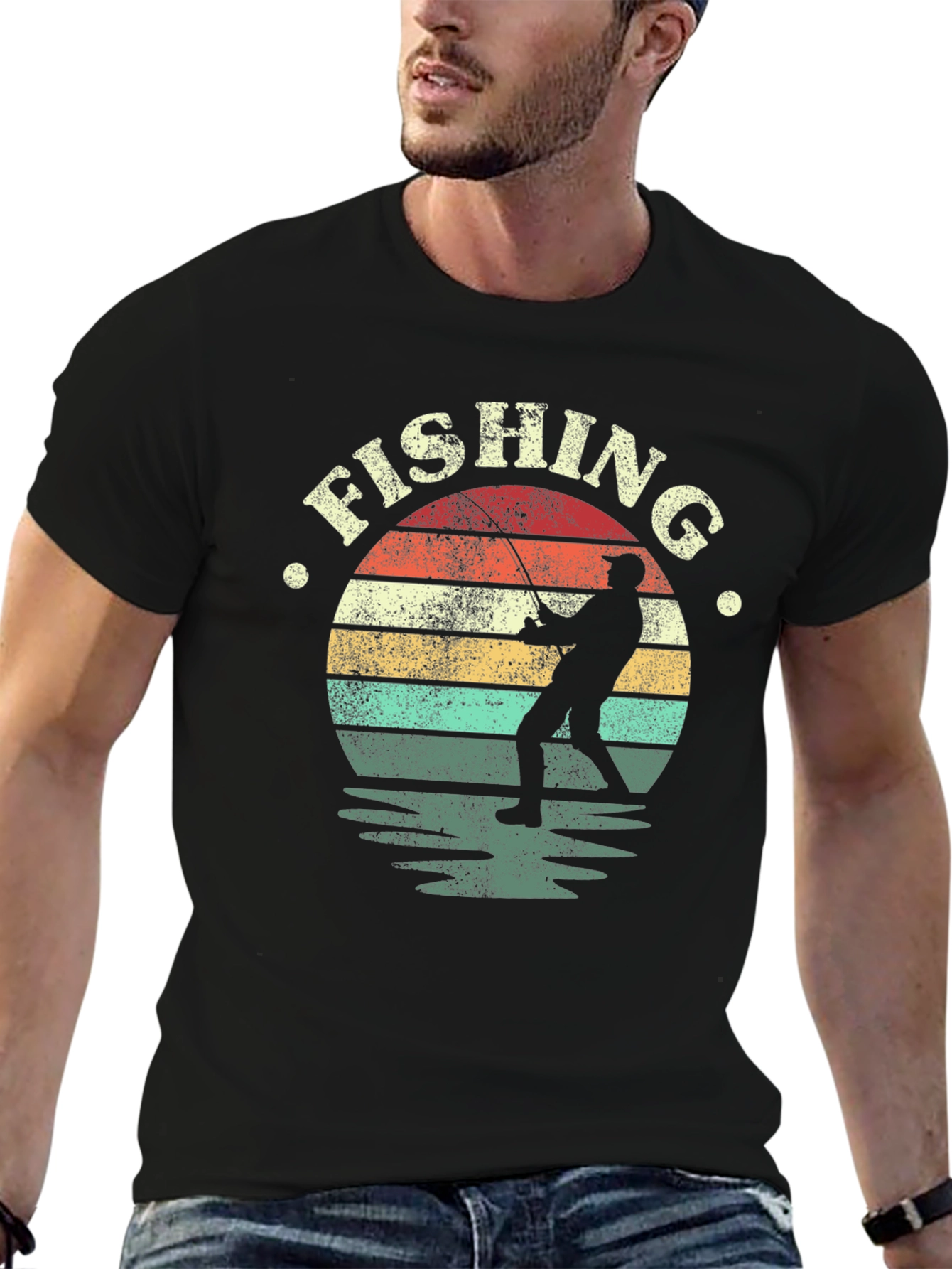 Fishing Sunset Graphic T-Shirt - Black