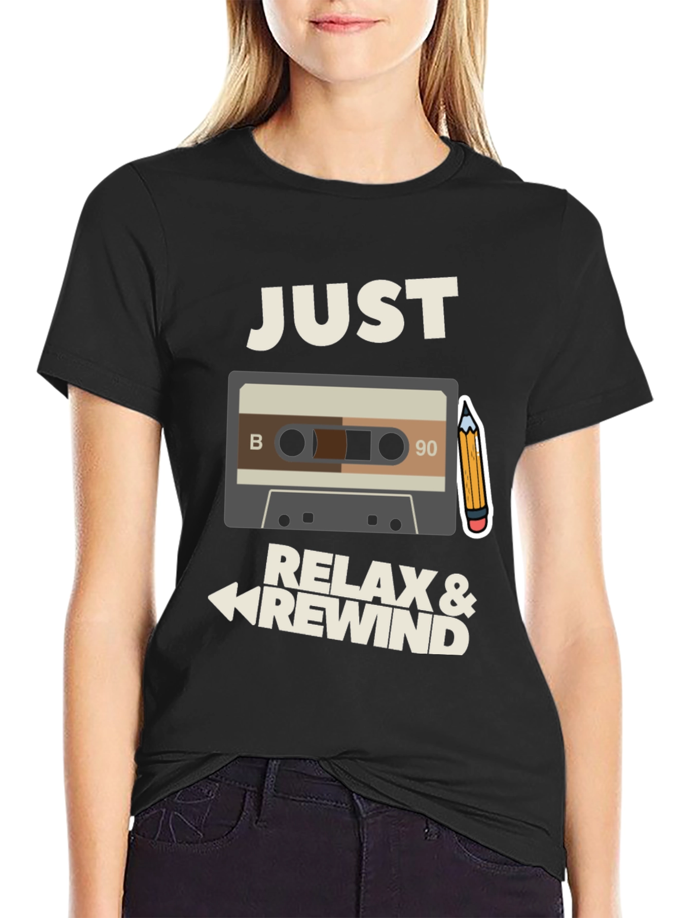 Just Relax & Rewind Graphic Tee - Retro Cassette T-Shirt